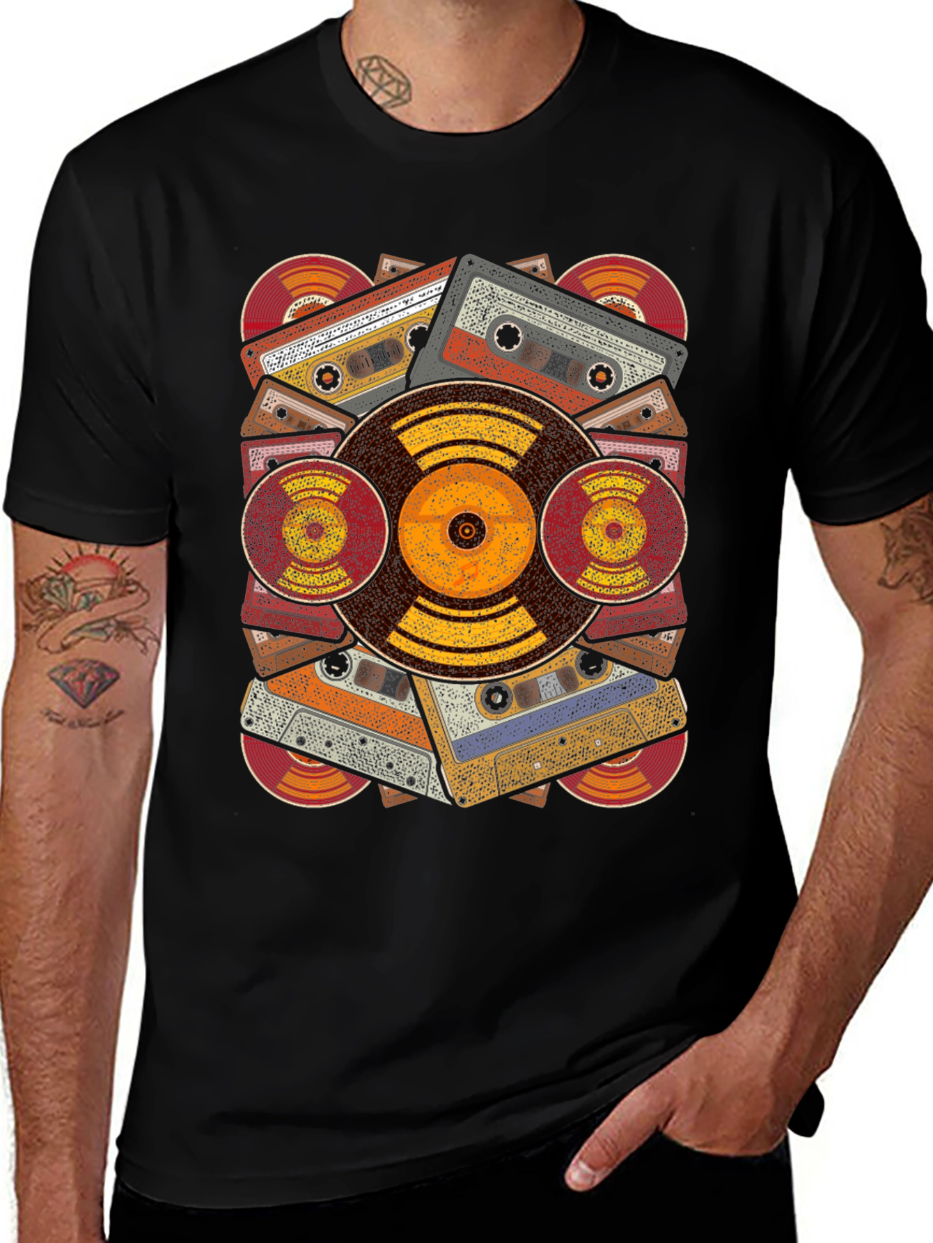 Variant 30 of Retro Music T-Shirt: Vintage Cassette and Vinyl Record Design