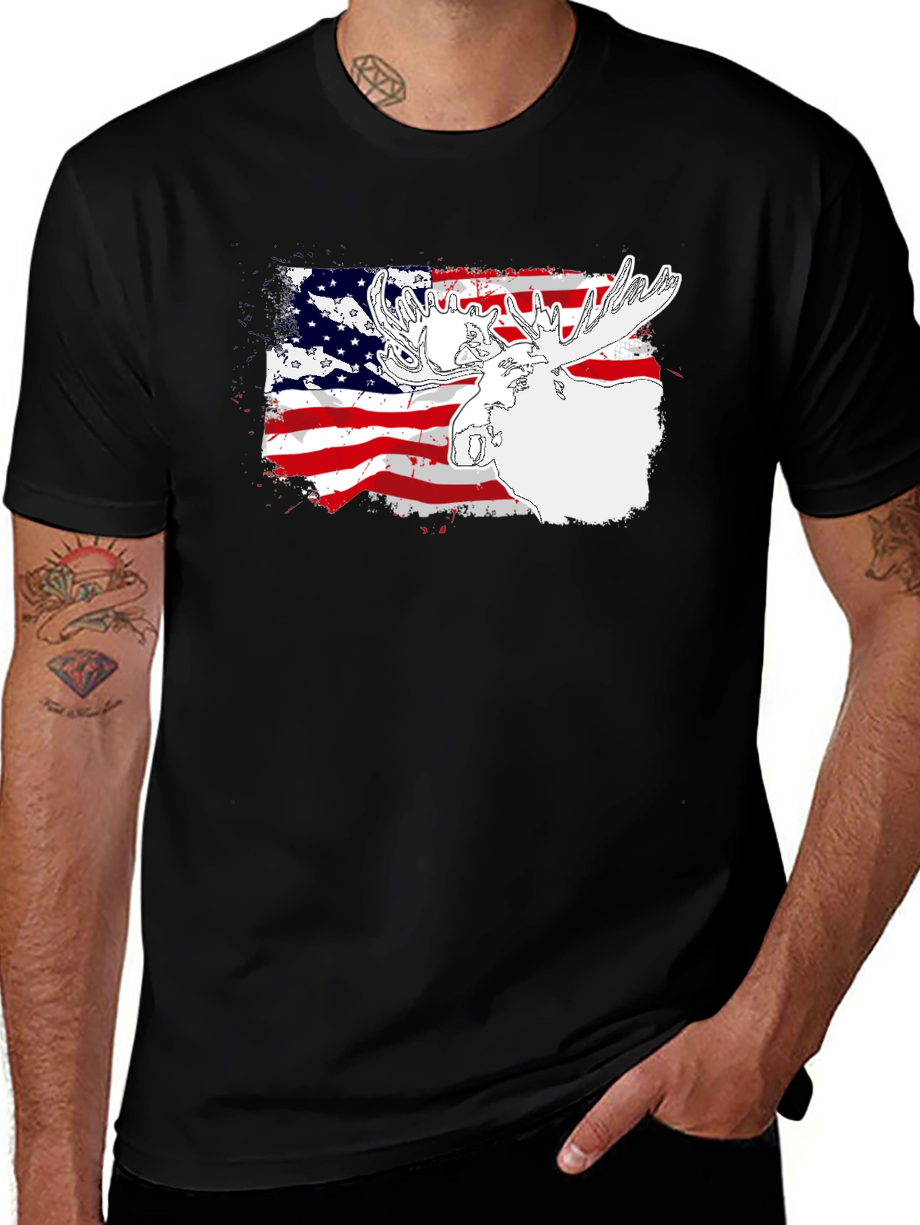 Variant 6 of American Moose Flag T-Shirt Patriotic USA