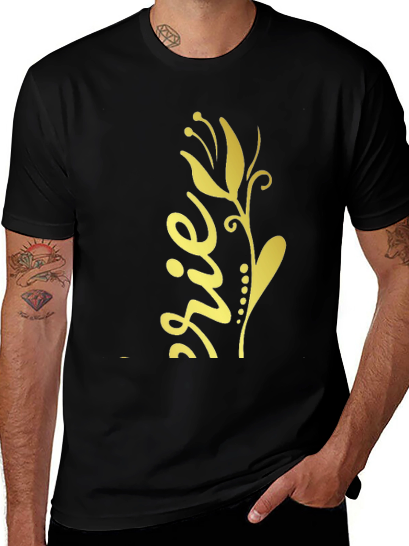 Variant 16 of Black T-Shirt with Gold Floral Design