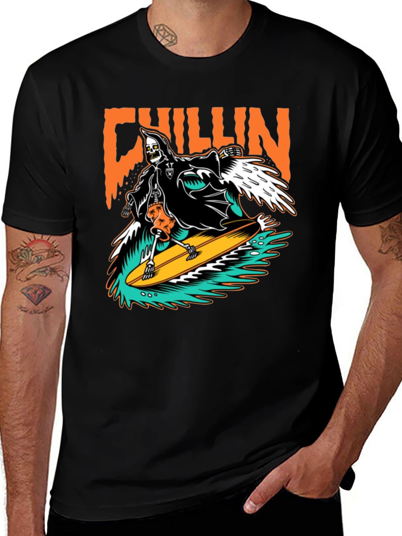 Variant 16 of Chillin' Reaper Surfing Graphic T-Shirt