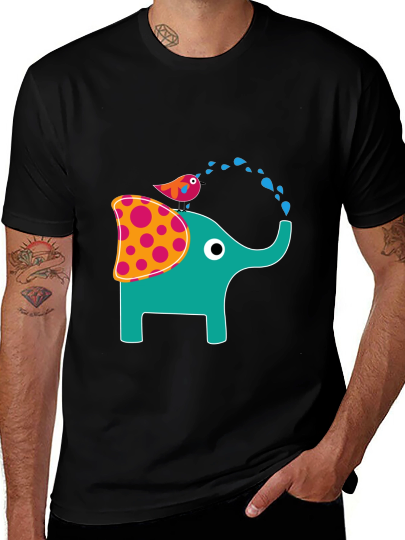 Variant 3 of Elephant & Bird Graphic Print Black T-Shirt