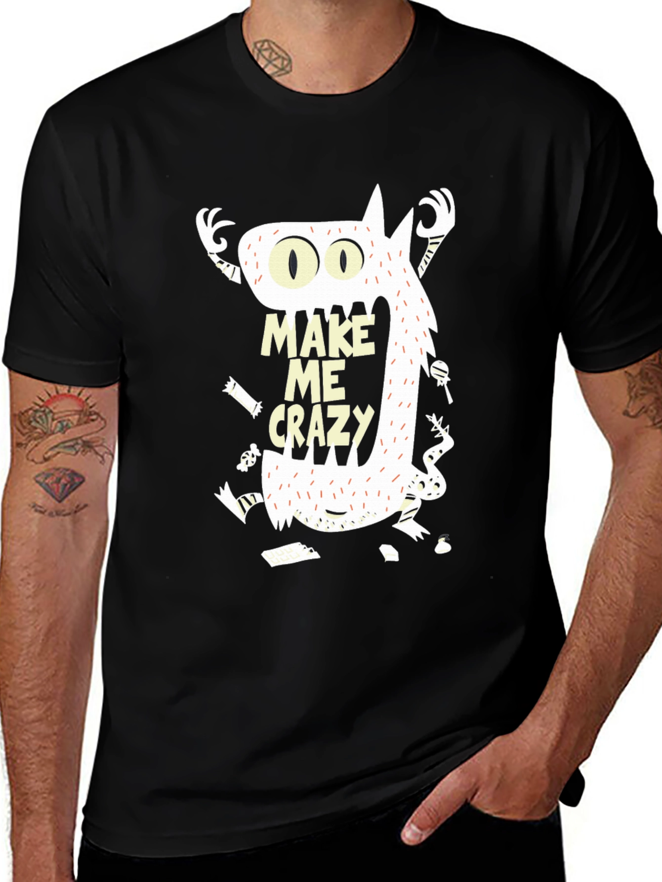 Variant 26 of Make Me Crazy Monster Graphic Tee - Black Cotton T-Shirt
