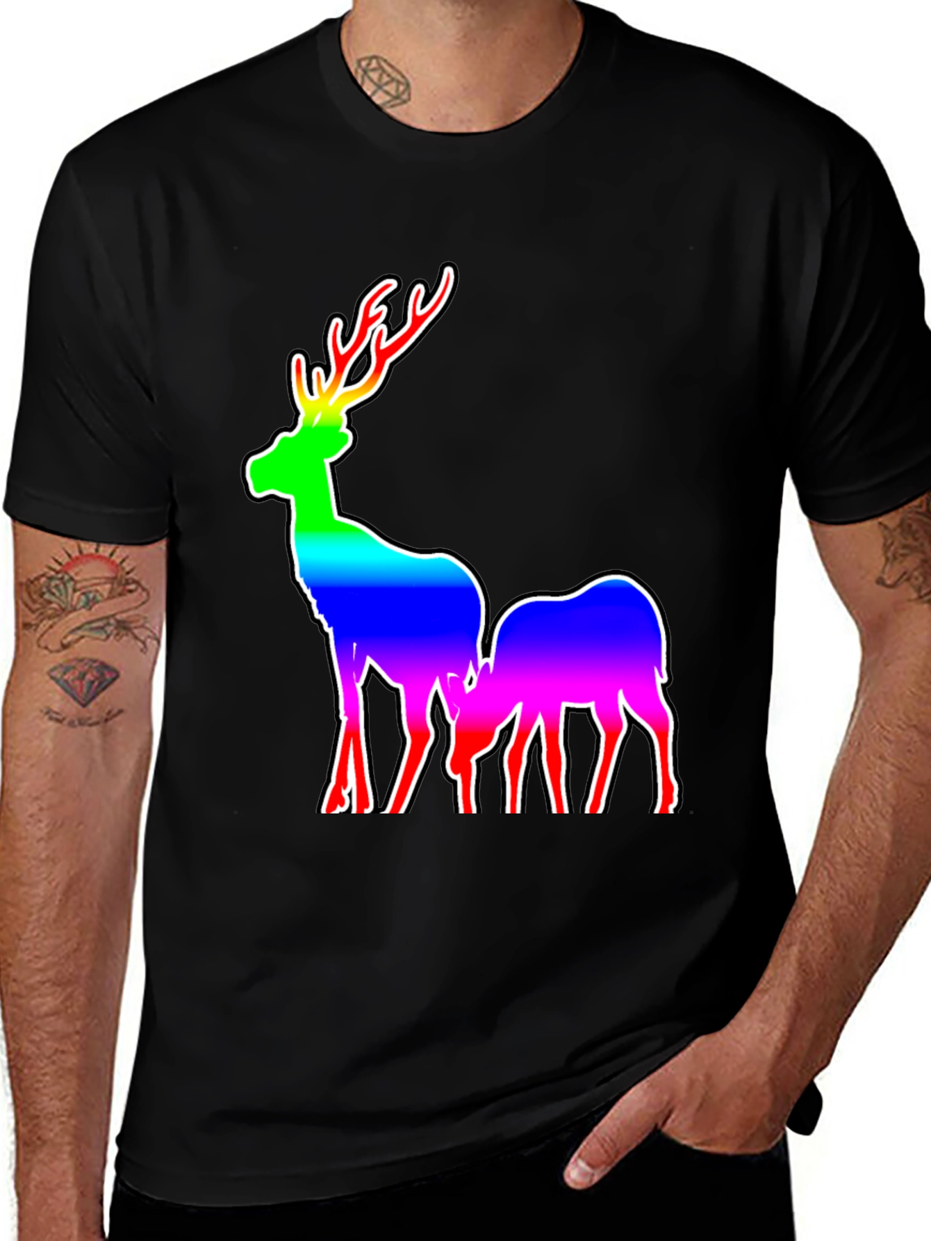 Variant 13 of Rainbow Deer Graphic Tee - Men's Black T-Shirt