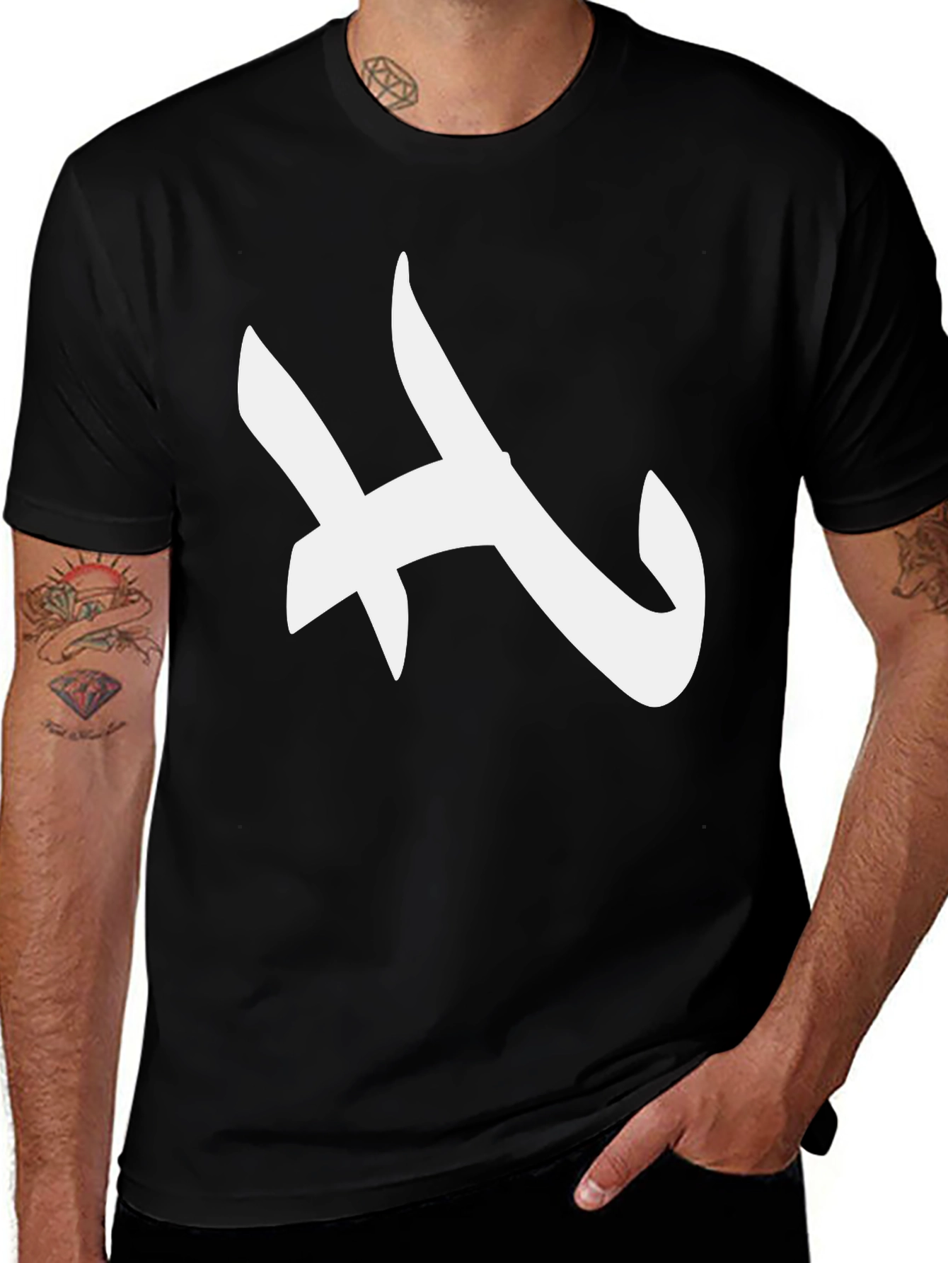 Variant 29 of Modern White Abstract Graphic Black Tee