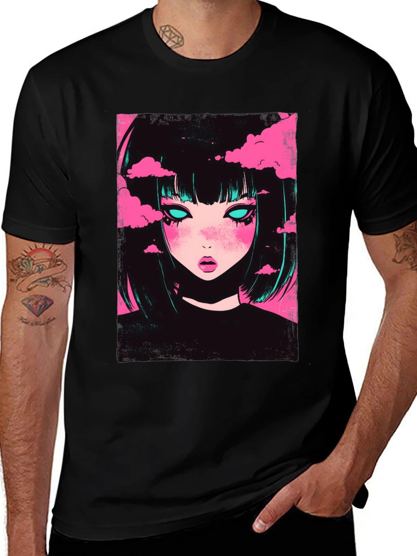 Variant 28 of Anime Girl Graphic Tee - Black Cotton T-Shirt