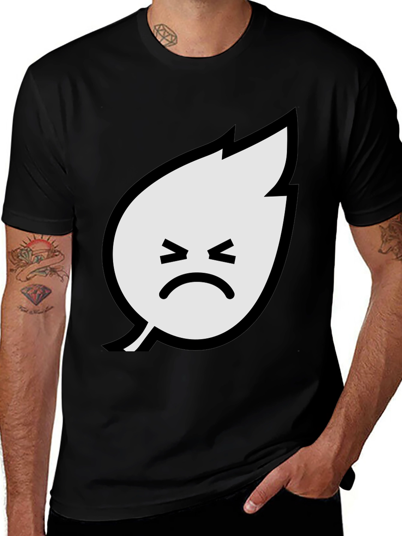 Variant 29 of Sad Leaf Graphic Tee - Black Cotton Casual Shirt