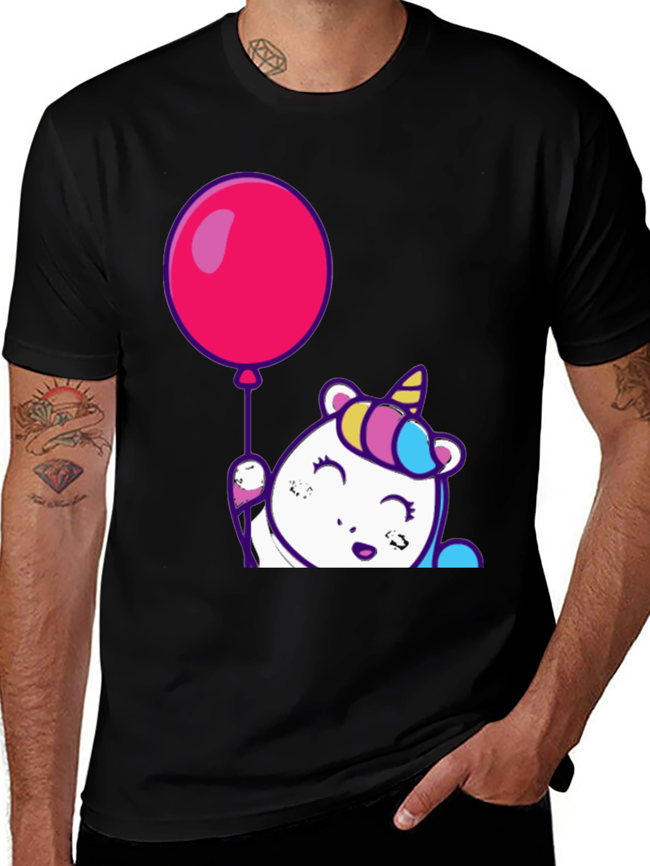 Unicorn Balloon Graphic Tee - Men's Black T-Shirt
