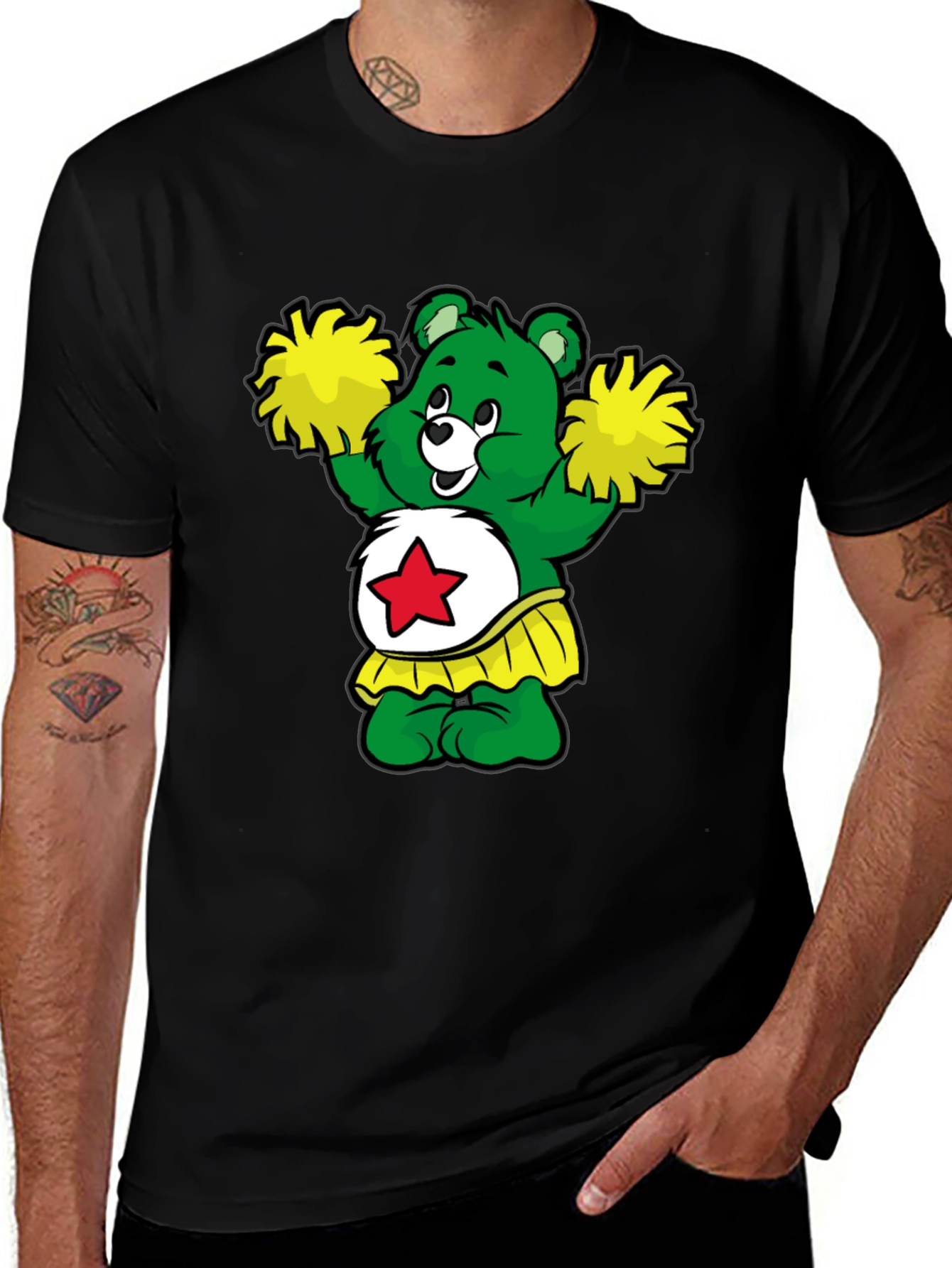 Cheerleader Bear T-Shirt - Black Cotton Tee