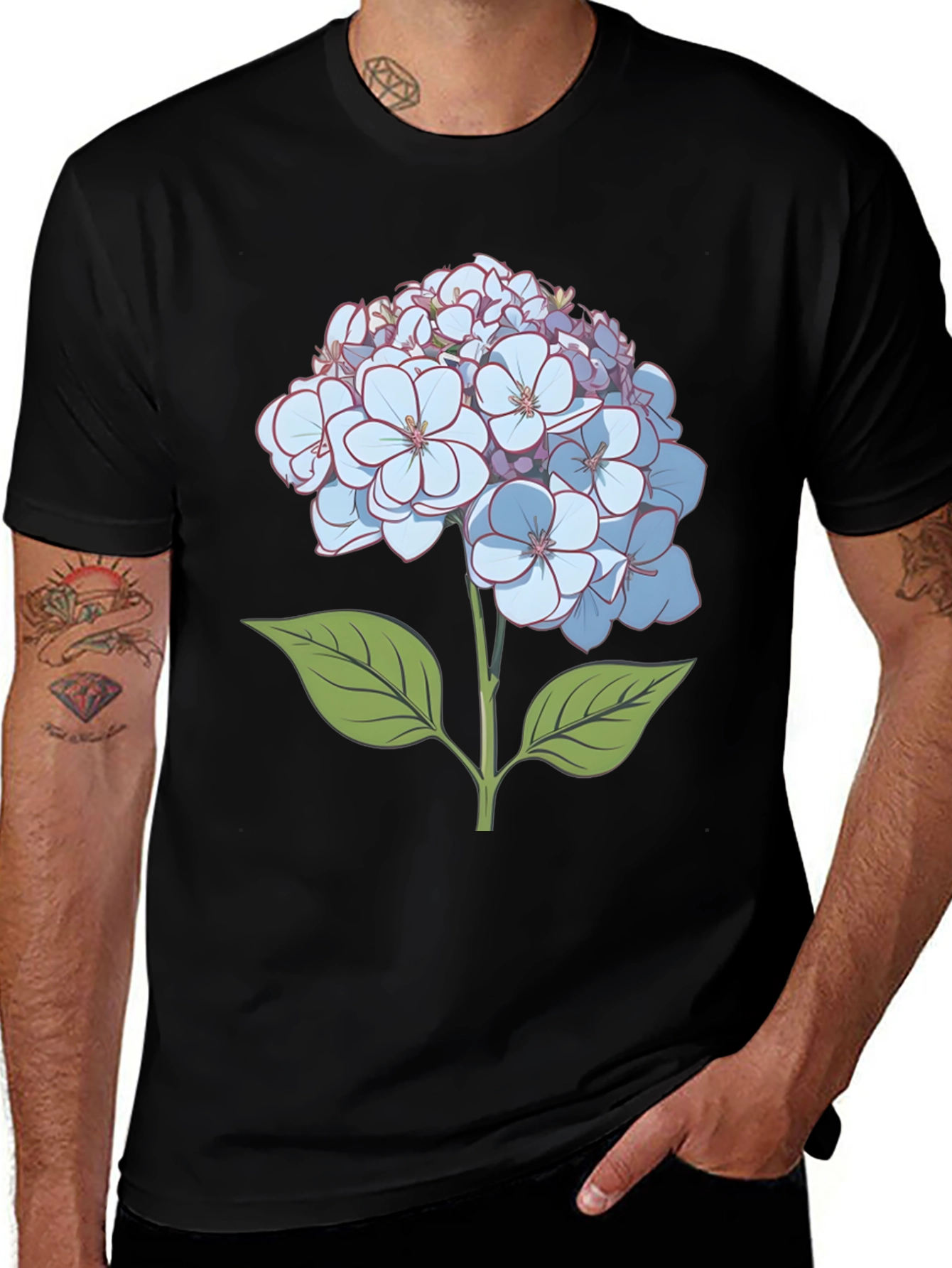 Variant 21 of Hydrangea Flower Graphic Tee - Black Cotton Comfort
