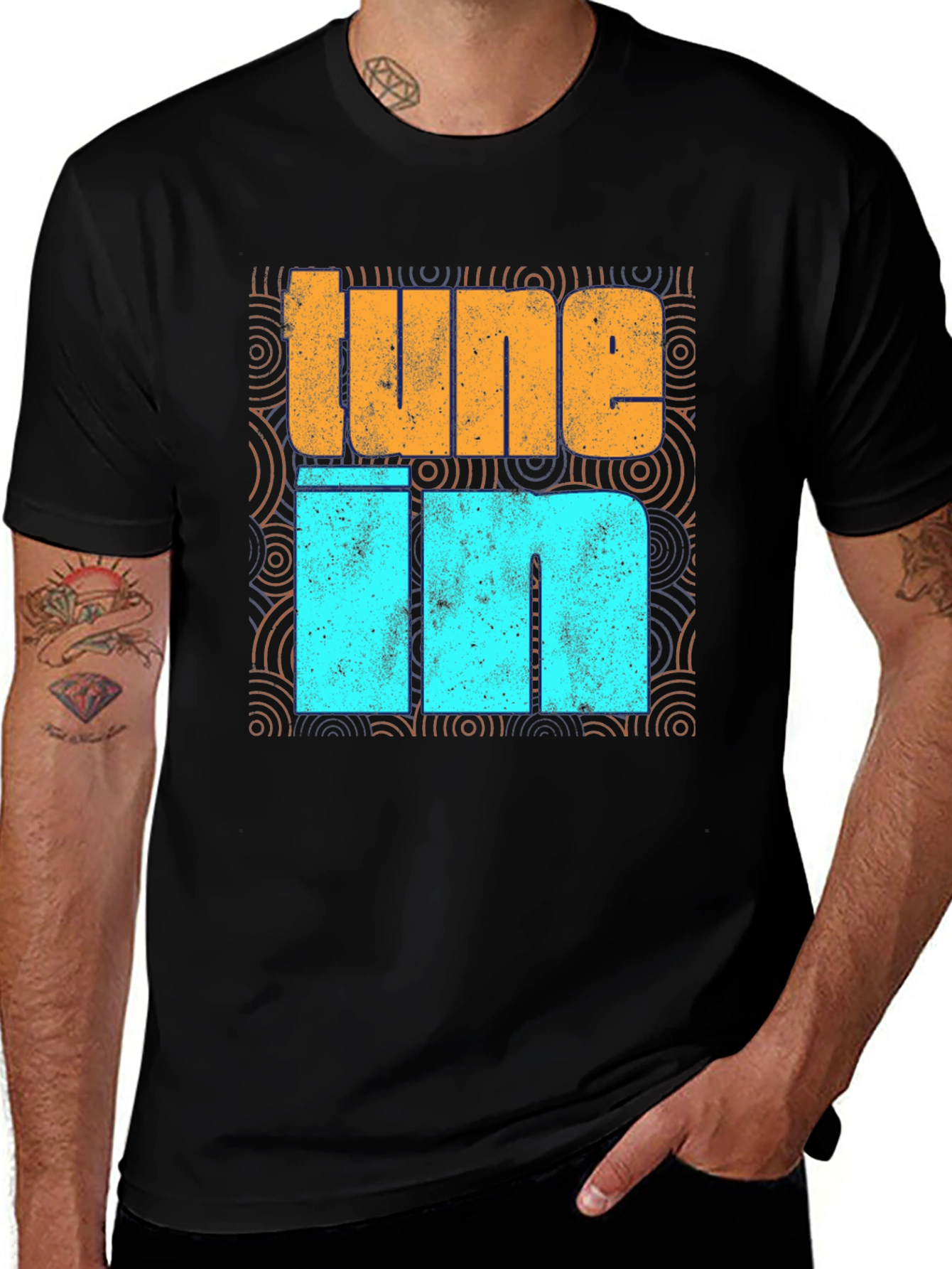 Variant 12 of Tune In Graphic Print Crew Neck T-Shirt