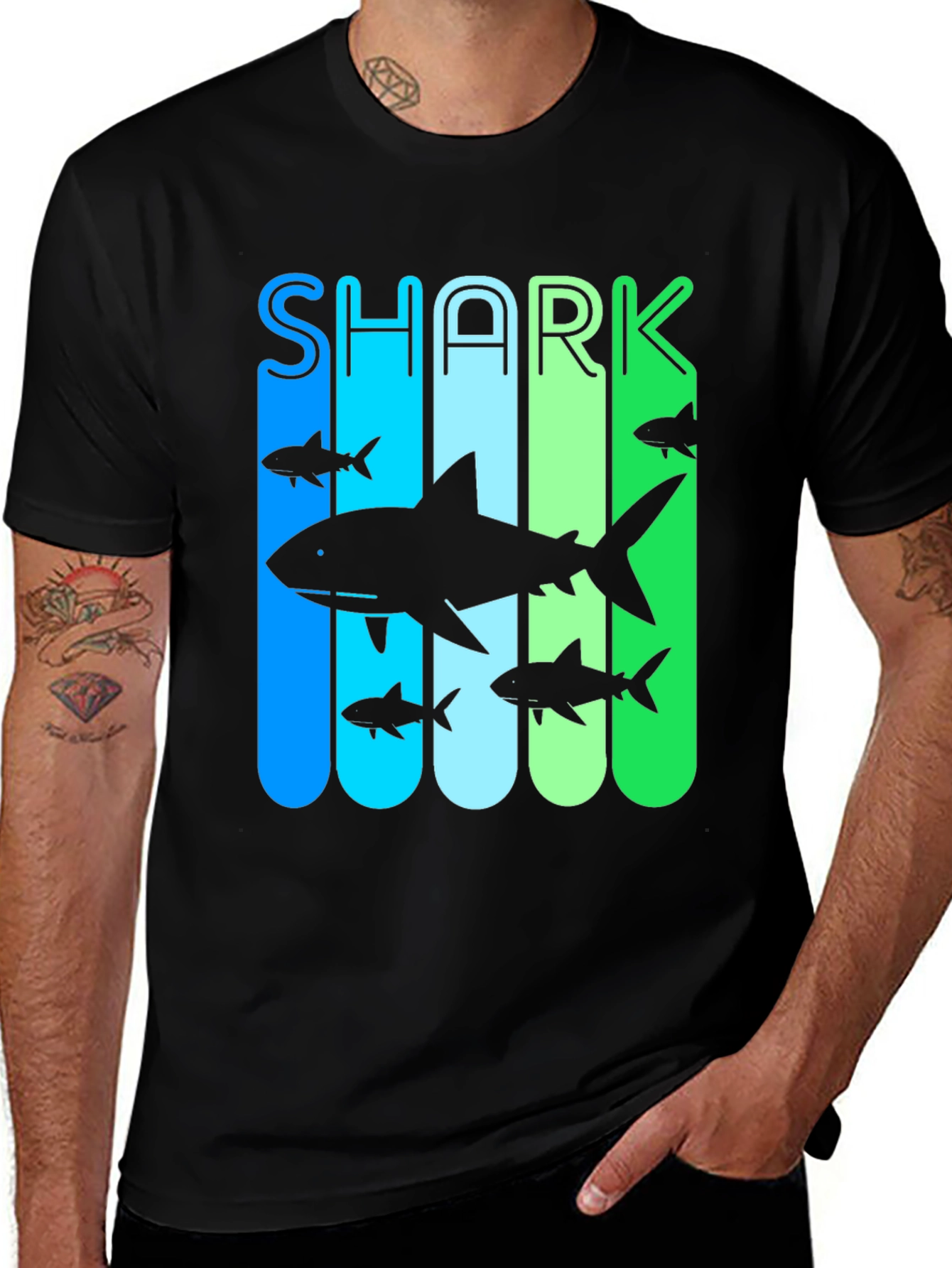 Variant 10 of Shark Graphic Tee - Men's Black Crew Neck T-Shirt