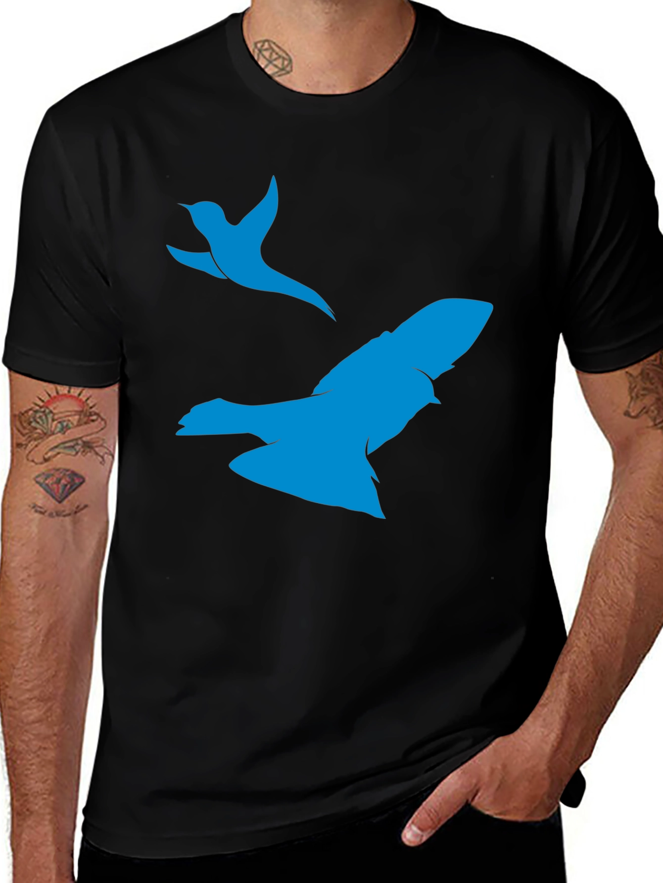 Variant 8 of Black T-Shirt with Blue Bird Print