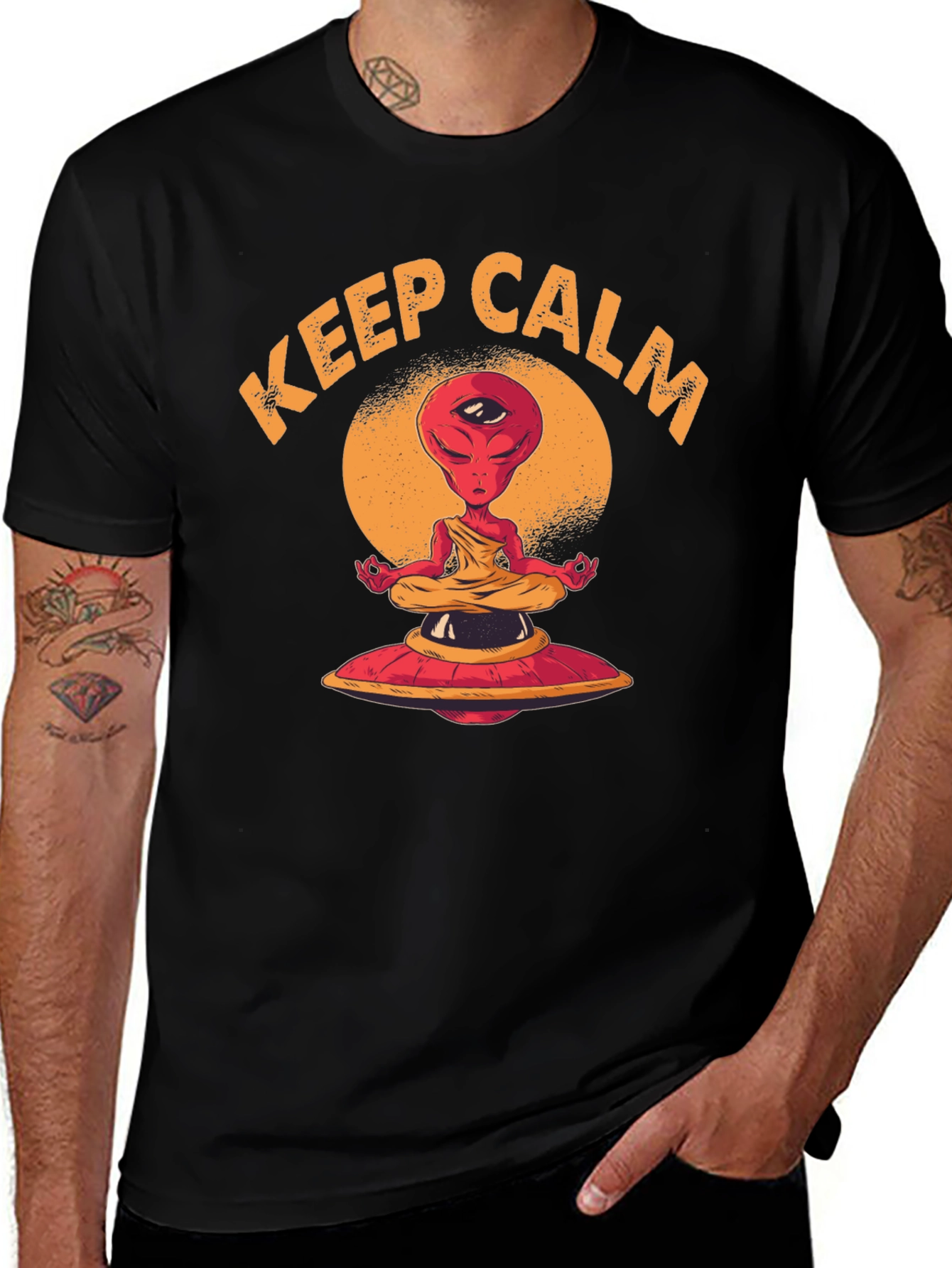 Variant 27 of Keep Calm Meditating Alien UFO T-Shirt