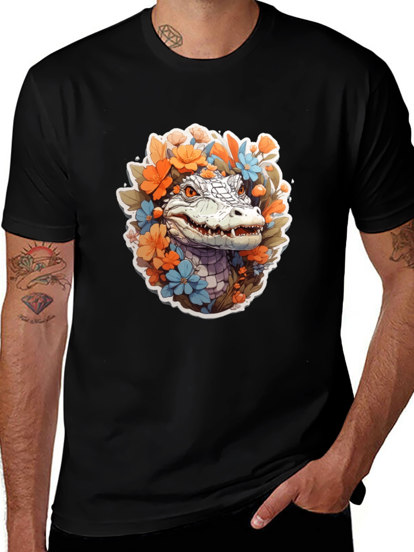 Variant 3 of Floral Crocodile Graphic Tee