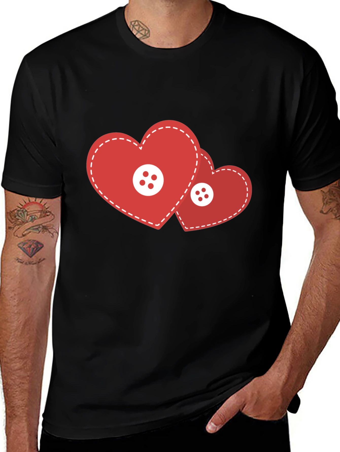Variant 14 of Heart Buttons Black T-Shirt