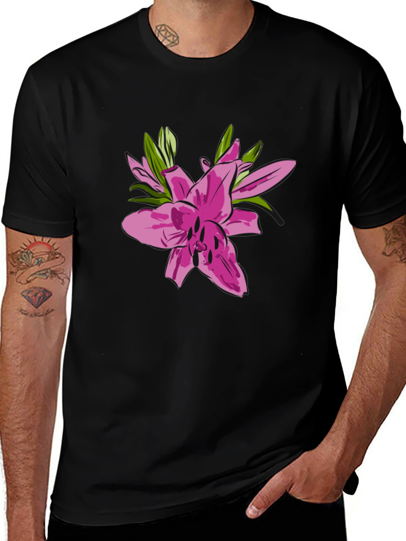 Variant 23 of Floral Lily Graphic Black T-Shirt