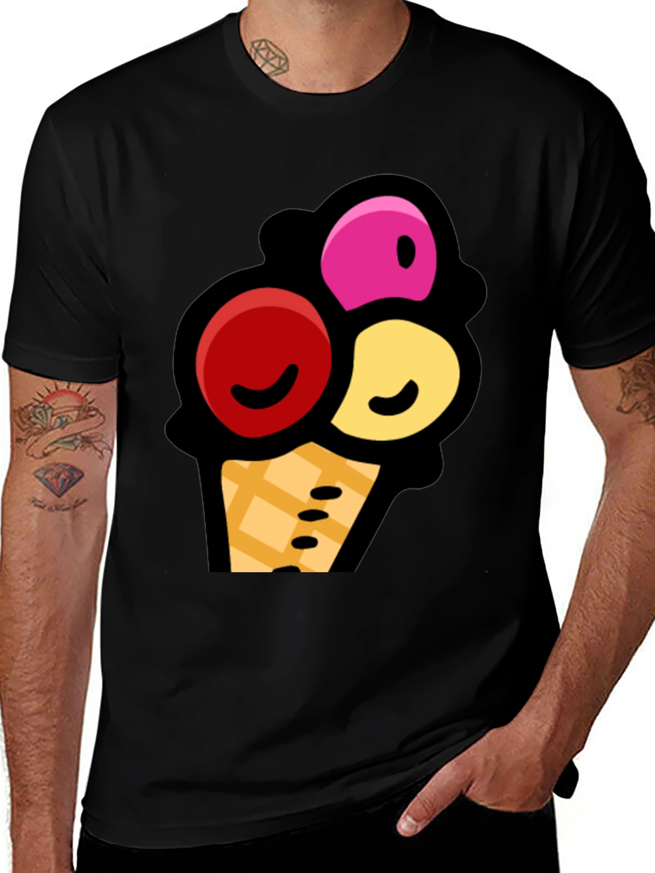 Variant 9 of Ice Cream Cone Graphic Tee - Fun Black T-Shirt