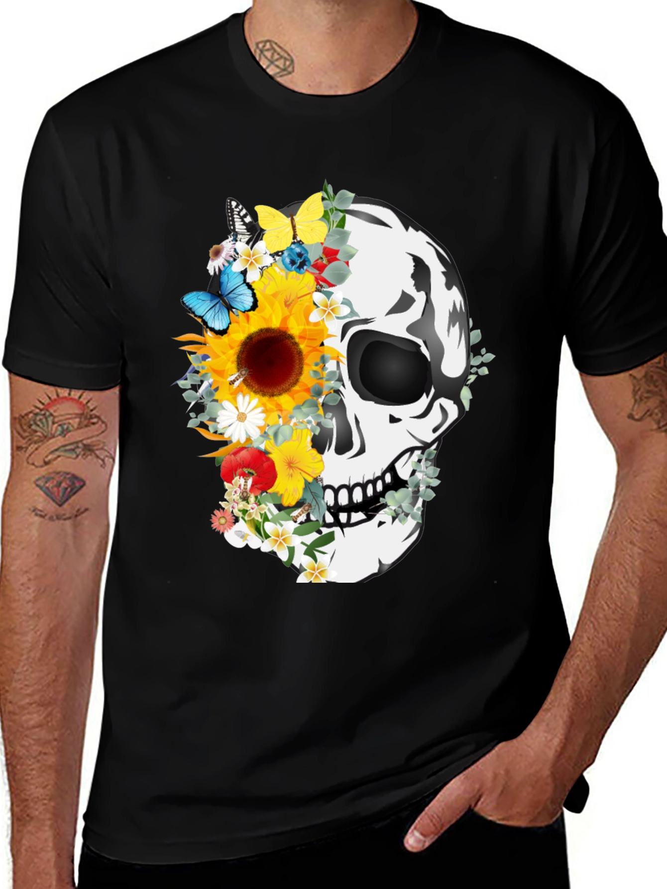 Variant 25 of Floral Skull Graphic Tee - Unique & Stylish
