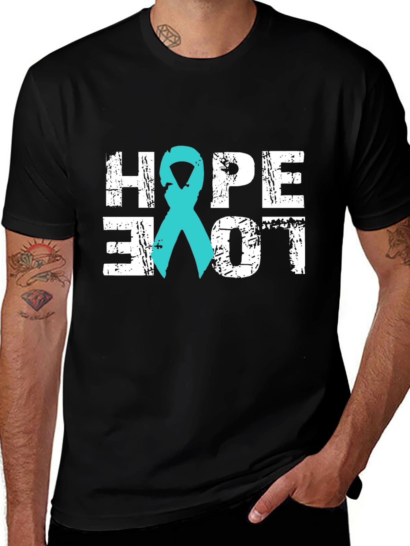 Hope Love Ribbon Graphic T-Shirt - Teal Ribbon Design