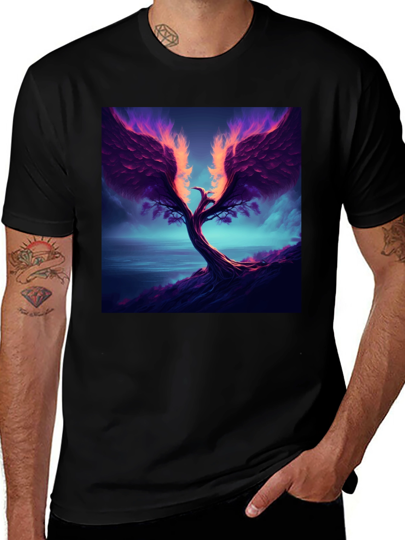 Variant 21 of Phoenix Tree Graphic Black T-Shirt