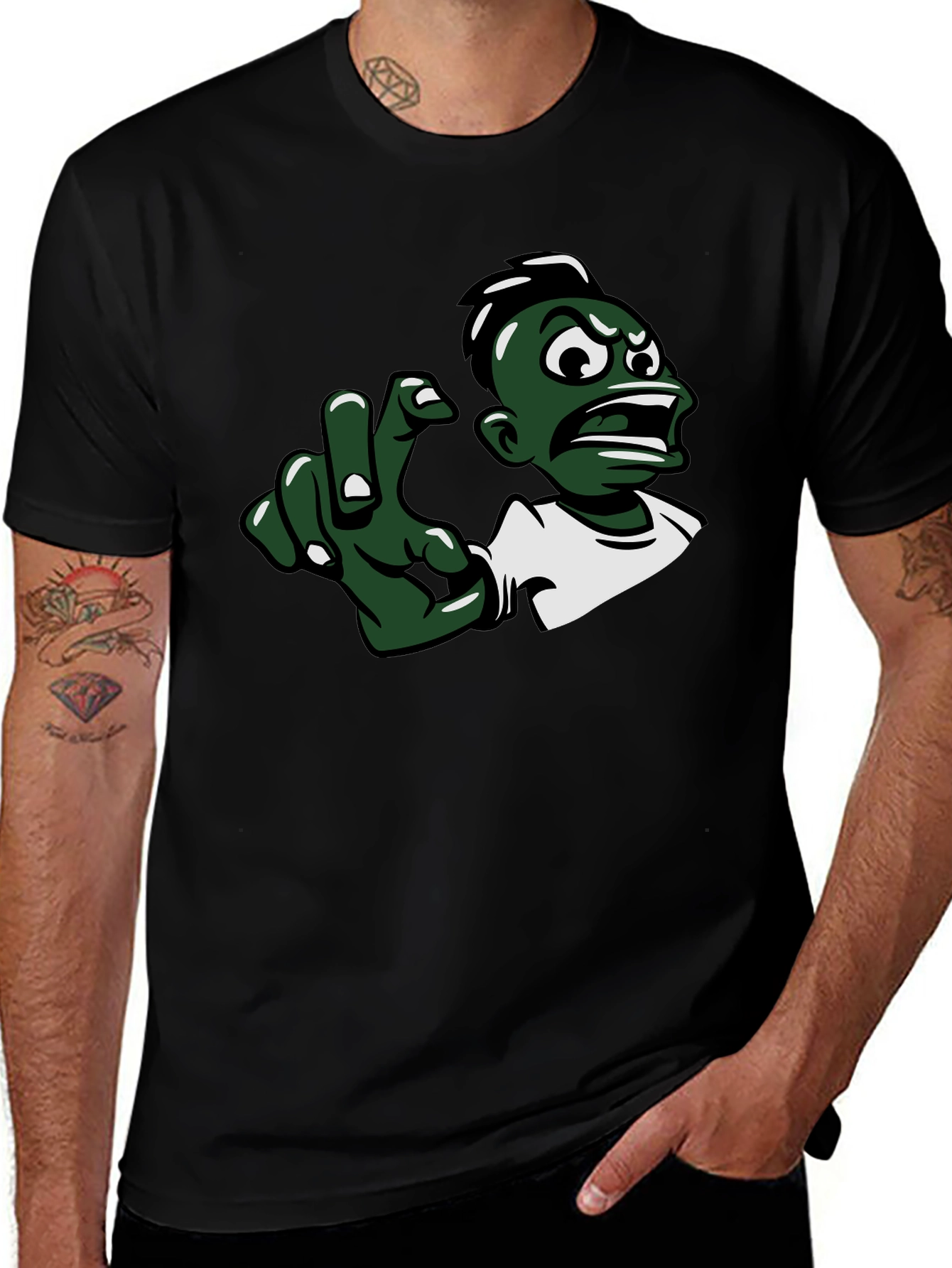 Variant 14 of Cartoon Character Graphic Black T-Shirt