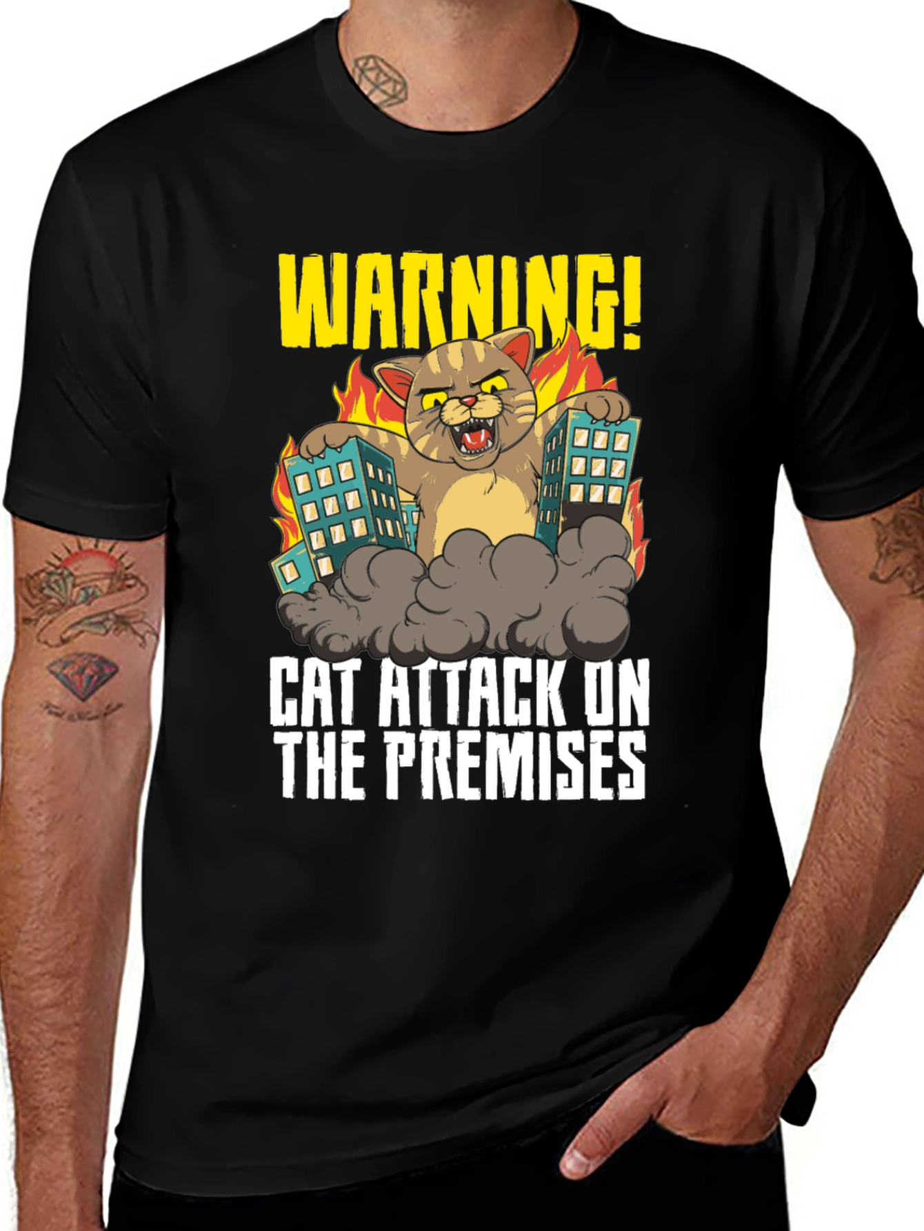 Variant 17 of Warning! Cat Attack T-Shirt - Funny Graphic Tee