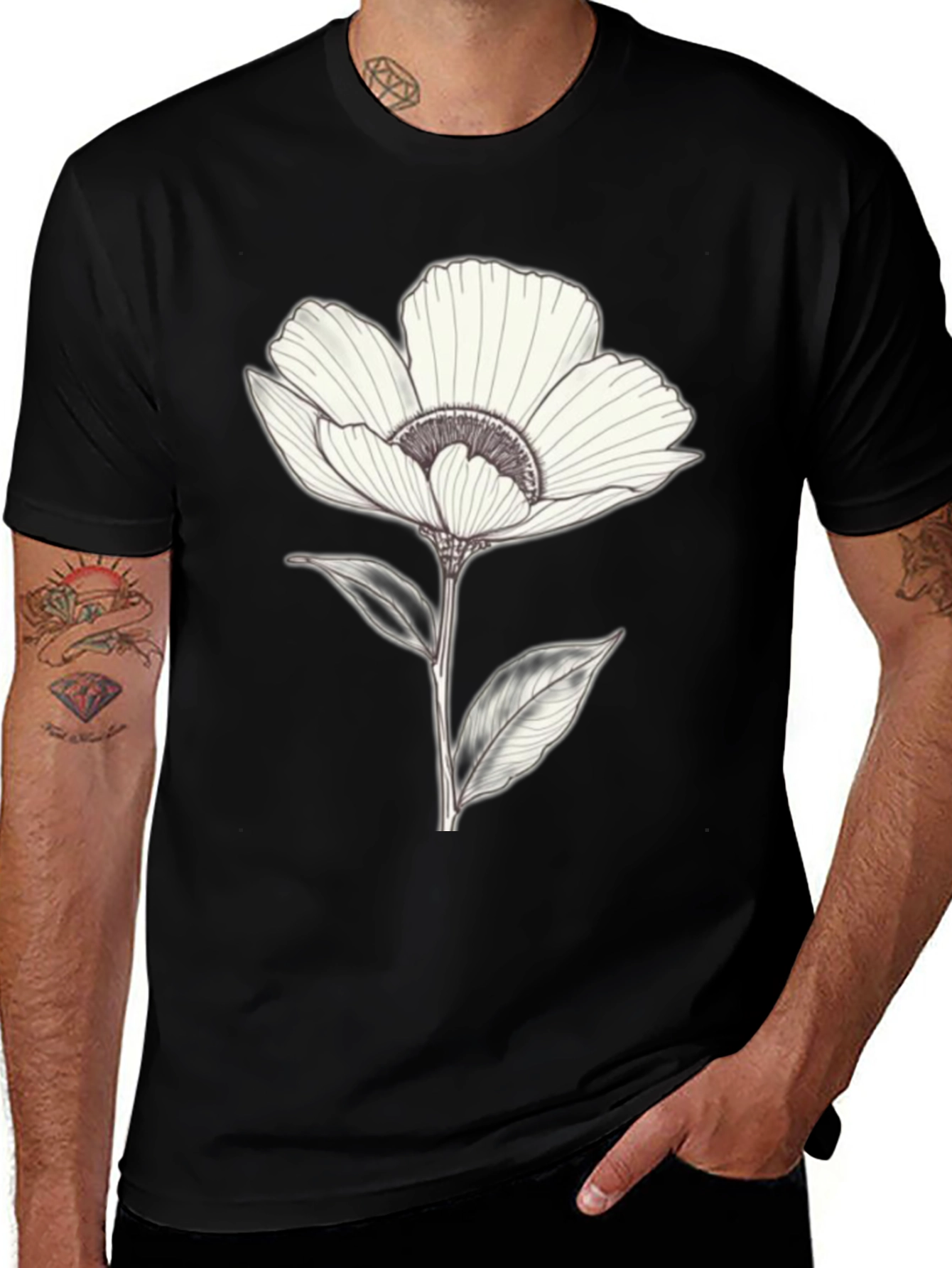 Variant 15 of Black T-Shirt with Floral Graphic