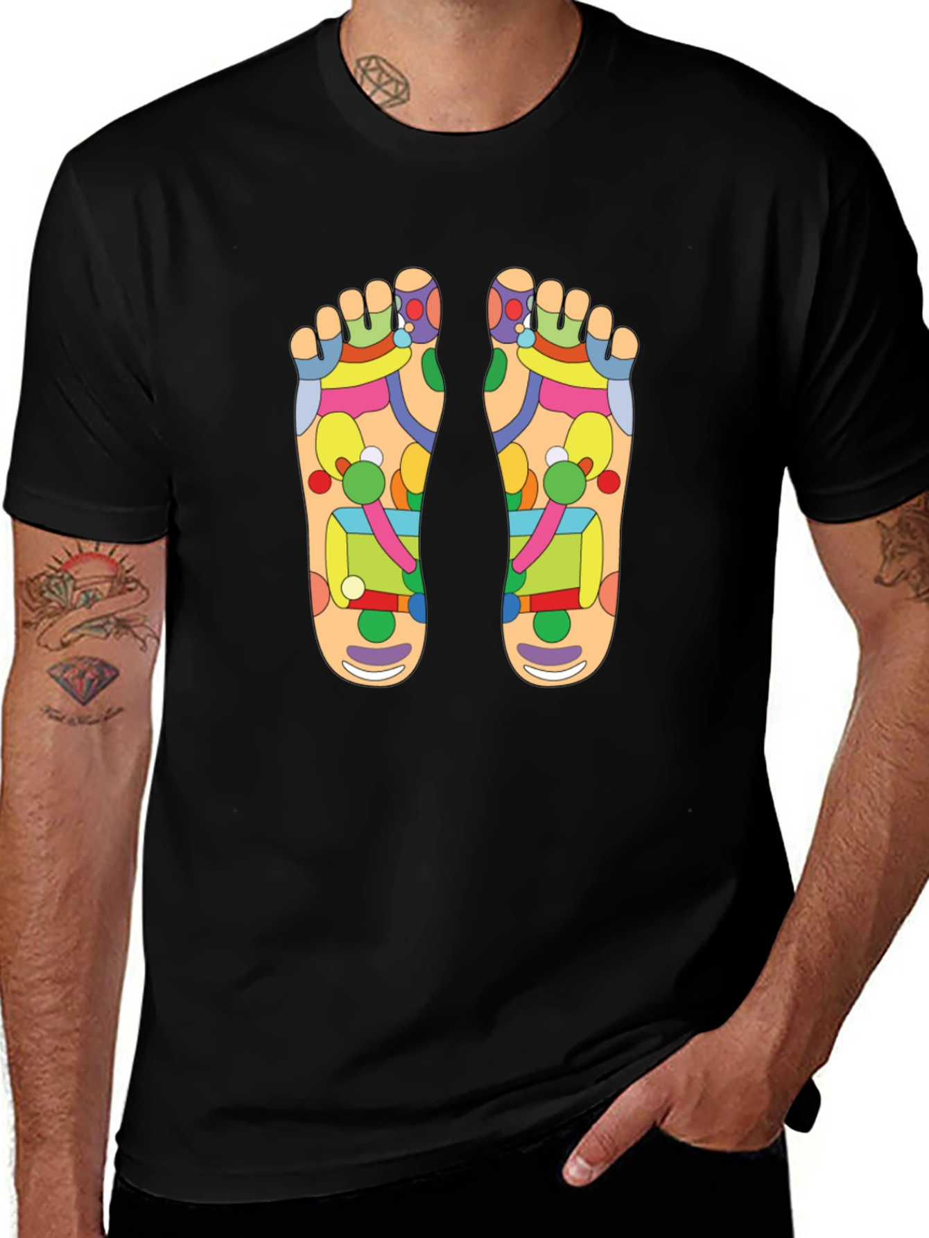 Reflexology Foot Chart Print T-Shirt - Black