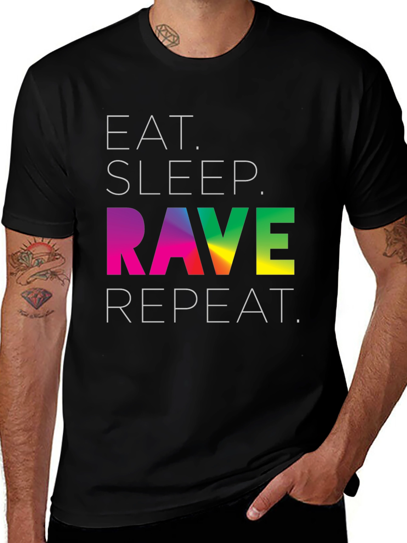 Variant 11 of Eat Sleep Rave Repeat Graphic Tee - Black Cotton T-Shirt