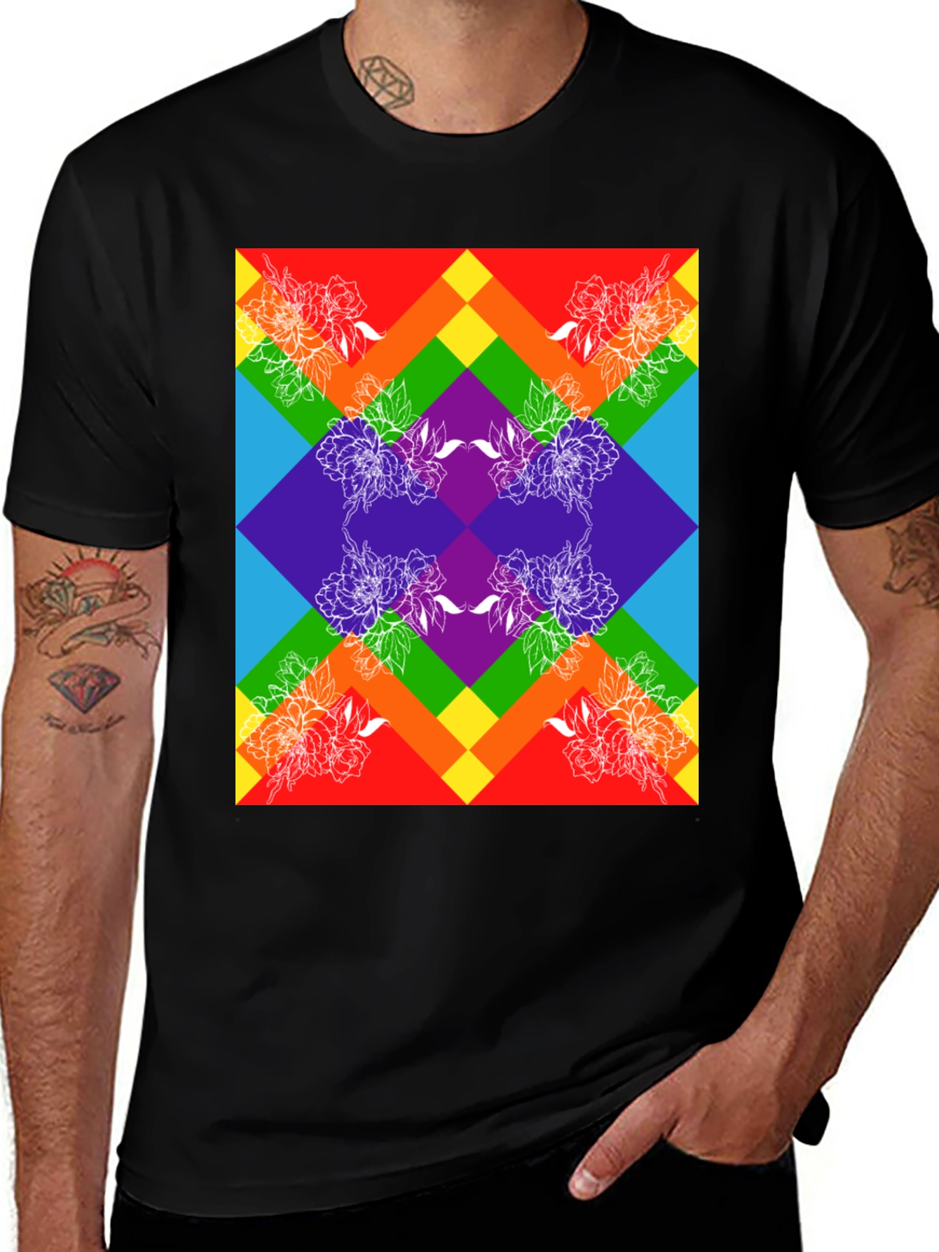 Variant 21 of Rainbow Floral Graphic T-Shirt - Colorful Pride Tee