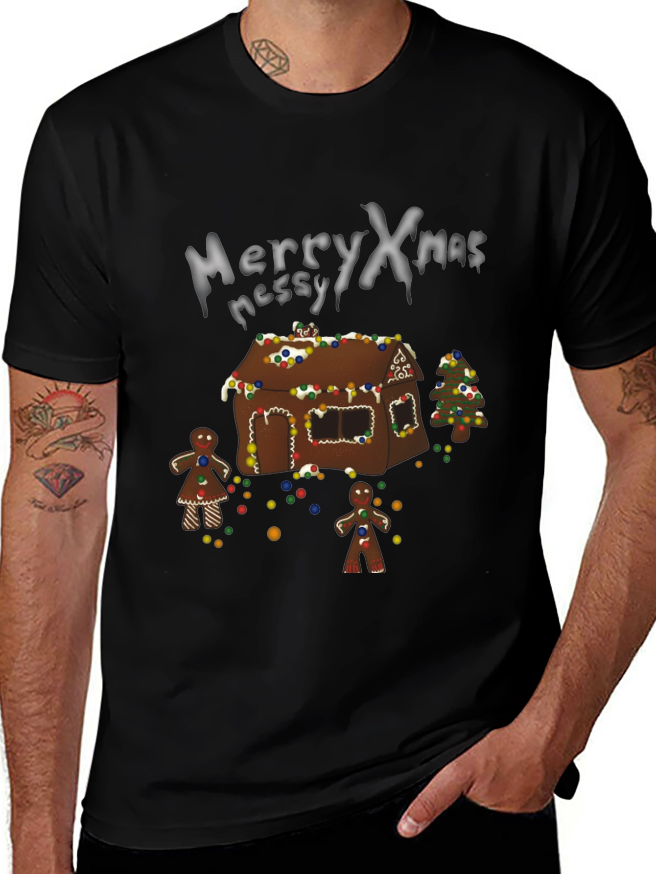 Variant 26 of Merry Xmas Messy Gingerbread House Christmas T-Shirt