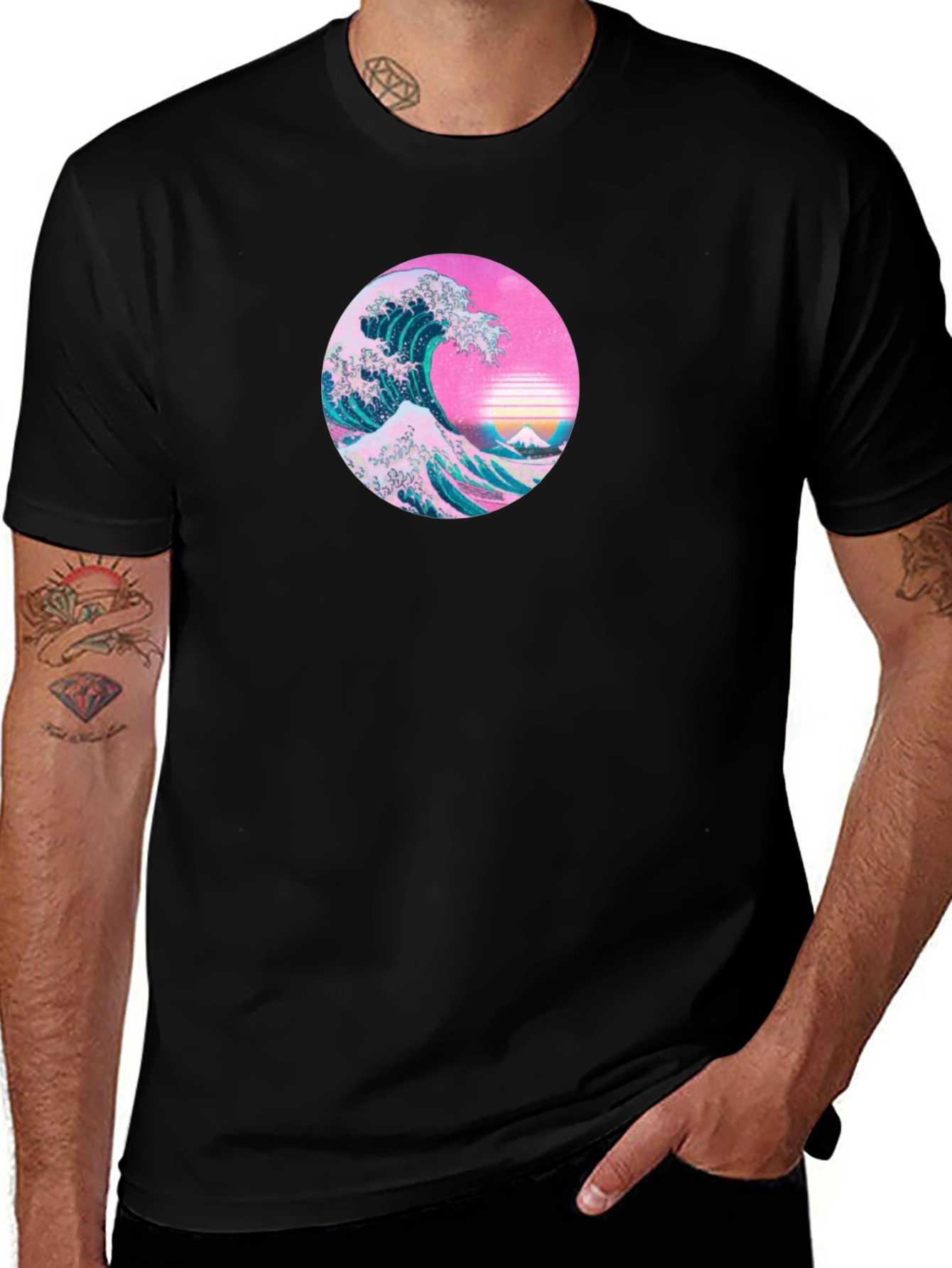 Variant 28 of Retro Wave Graphic Tee - Black Cotton T-Shirt
