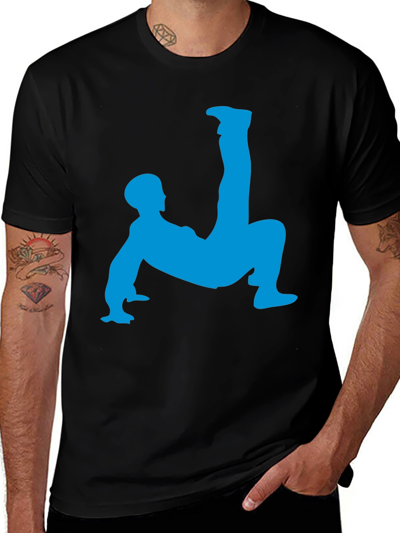 Variant 29 of Unique Black T-Shirt with Blue Acrobat Design