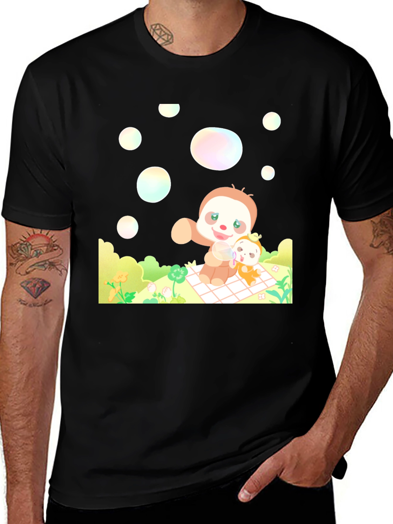 Black Cute Sloth Picnic Black T-Shirt main image