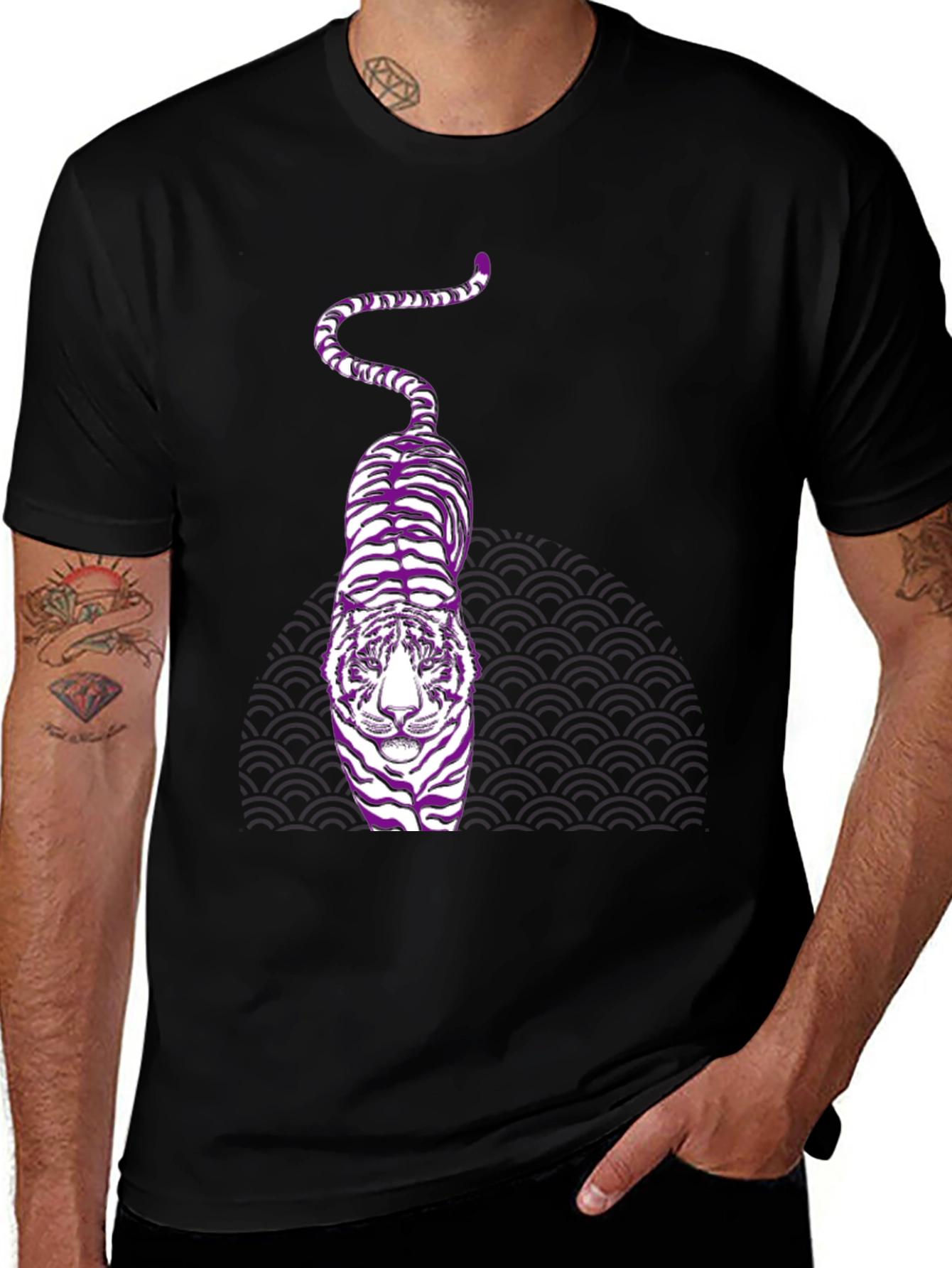Variant 21 of Purple Tiger Graphic Black T-Shirt