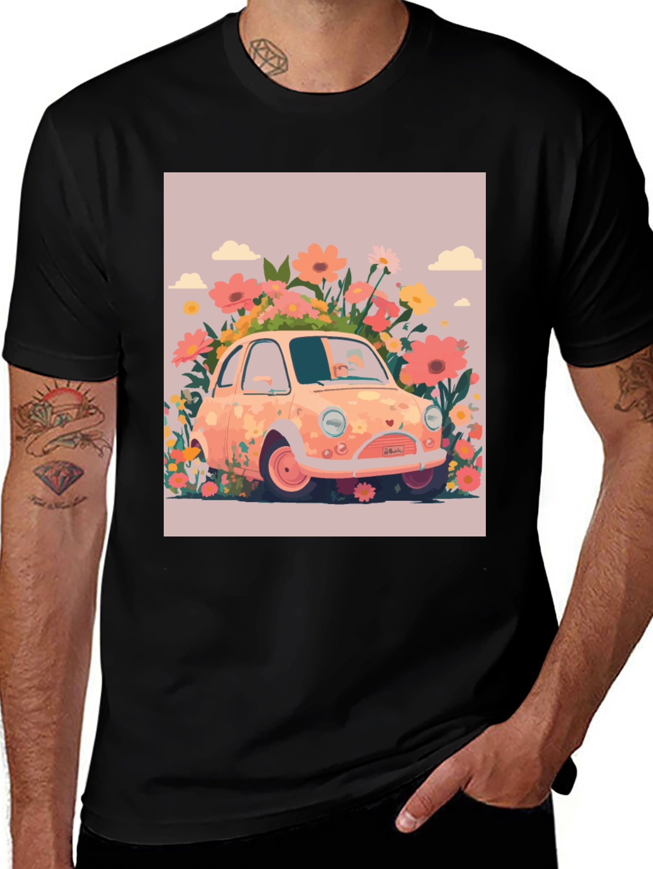 Variant 16 of Floral Car Graphic Tee - Stylish Comfort