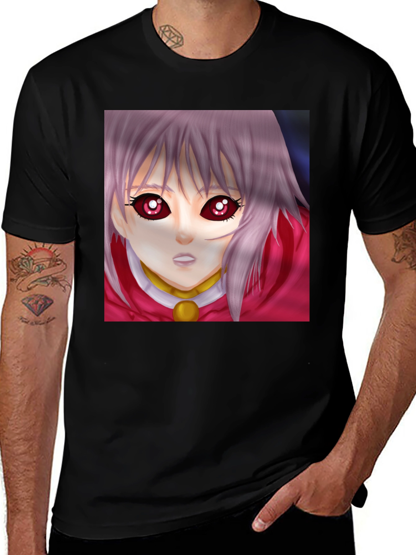 Variant 12 of Anime Girl Graphic T-Shirt - Black Crew Neck Tee