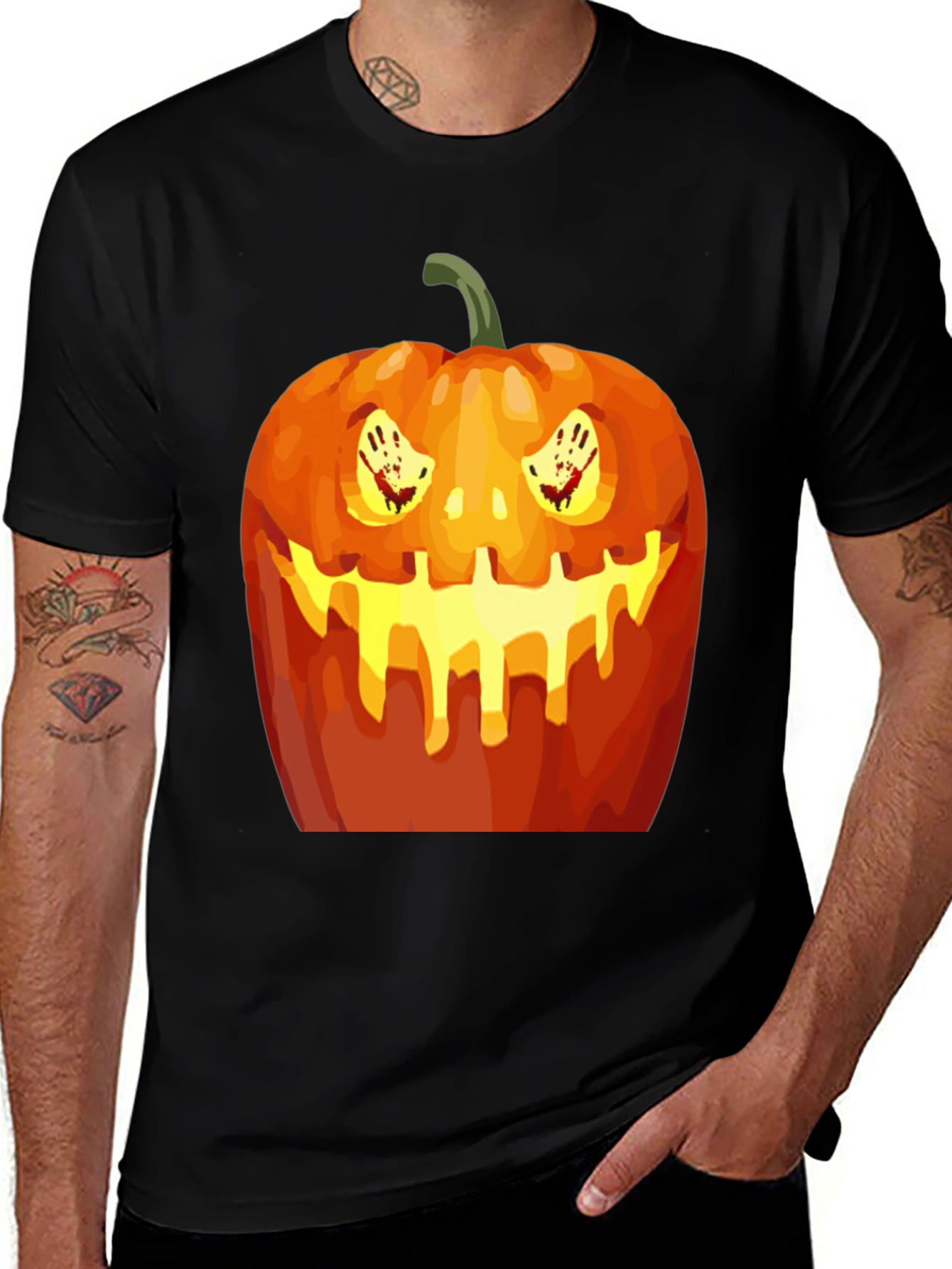 Halloween Pumpkin Face Graphic Tee - Spooky Season Shirt
