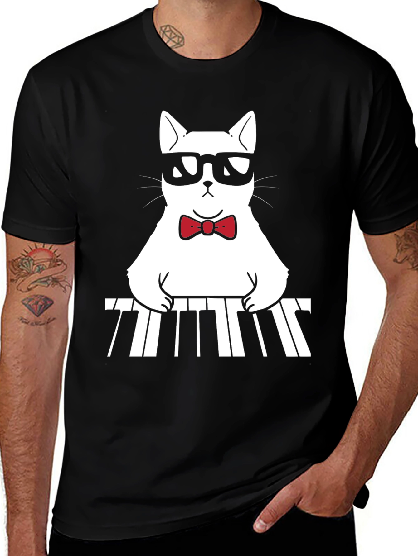 Variant 3 of Cool Cat Pianist Graphic T-Shirt - Music Lover Tee