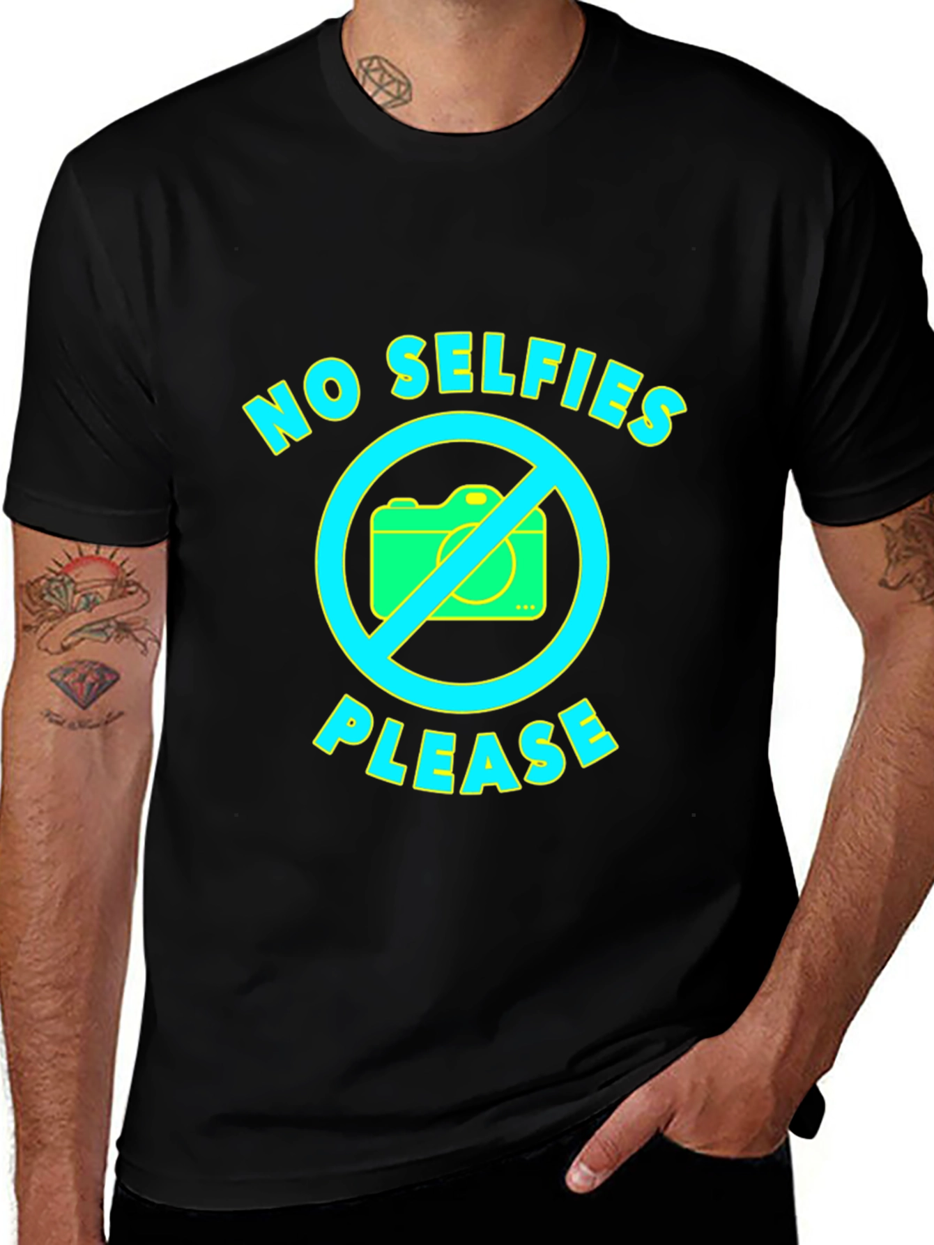No Selfies Please Graphic Tee - Fun Novelty T-Shirt