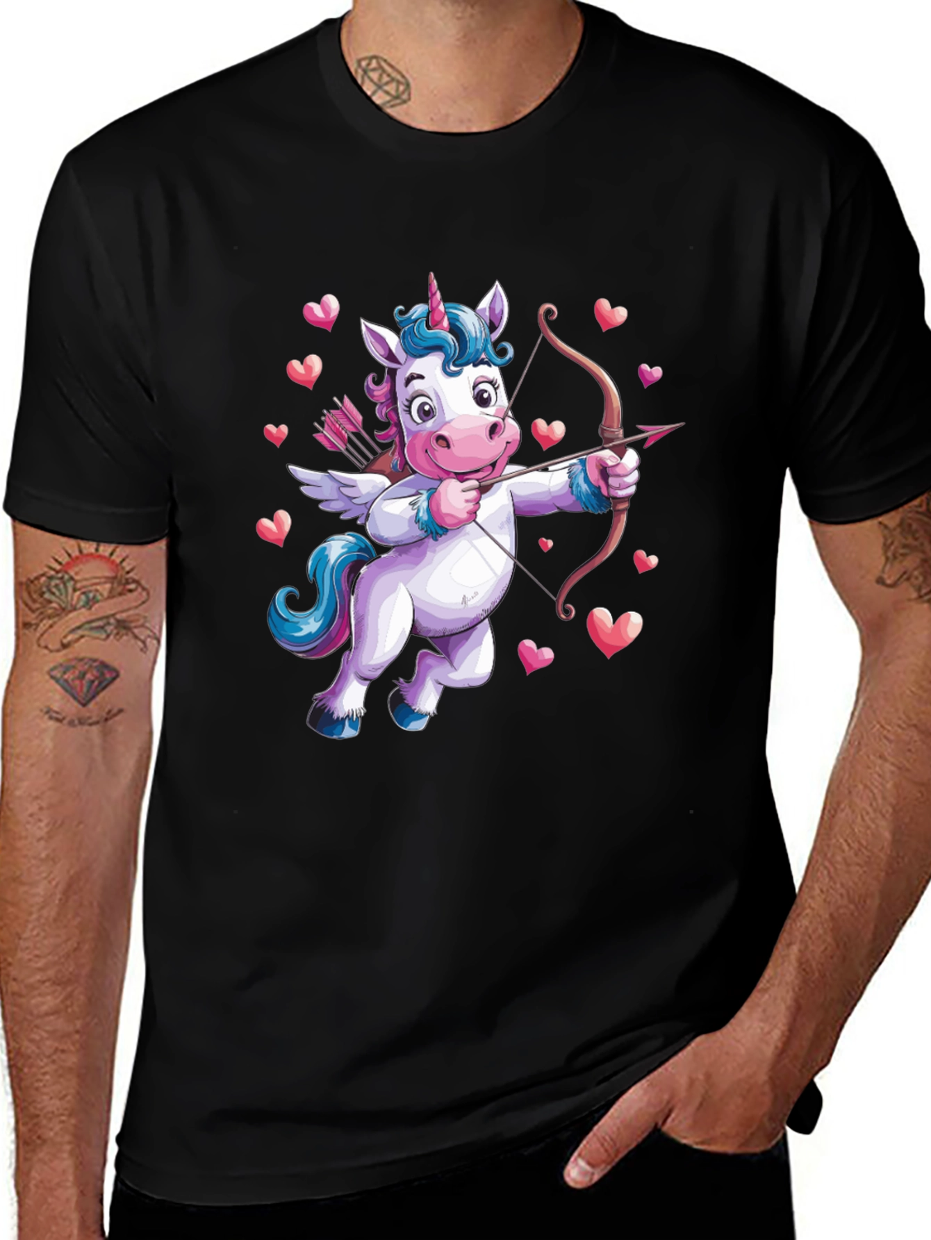 Variant 22 of Unicorn Cupid Graphic Tee - Black Cotton