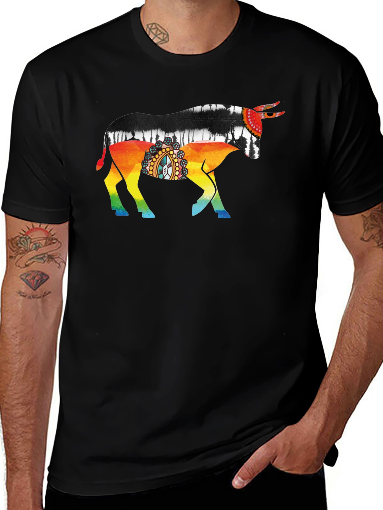 Vibrant Bull Graphic Tee - Black