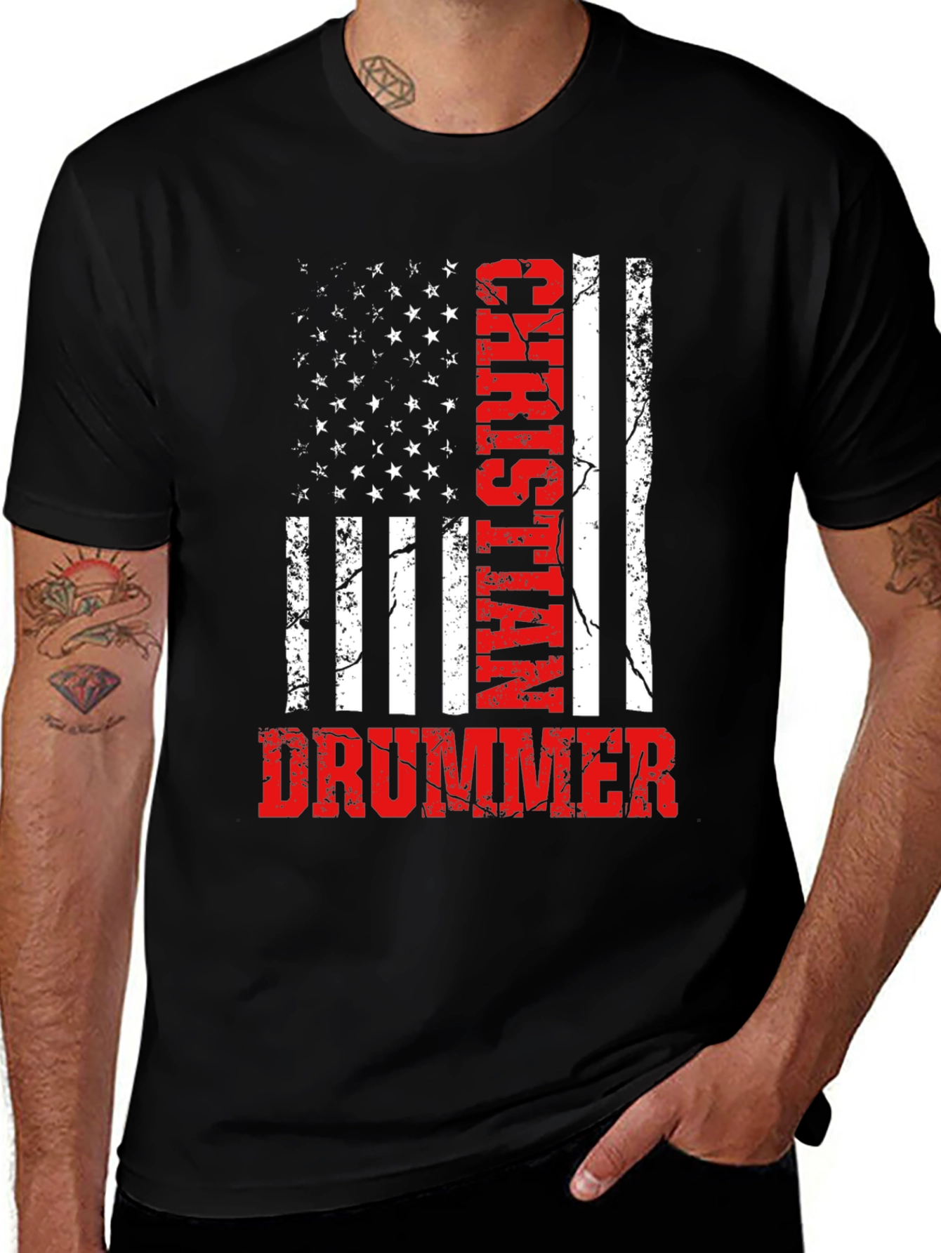 Christian Drummer American Flag T-Shirt