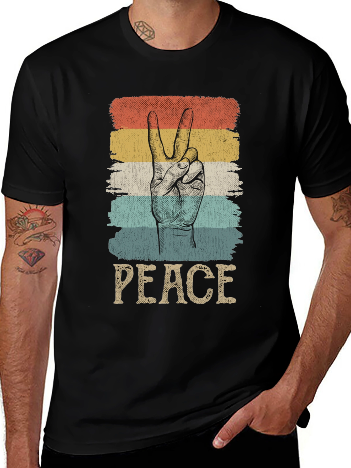 Black Retro Peace Sign T-Shirt main image