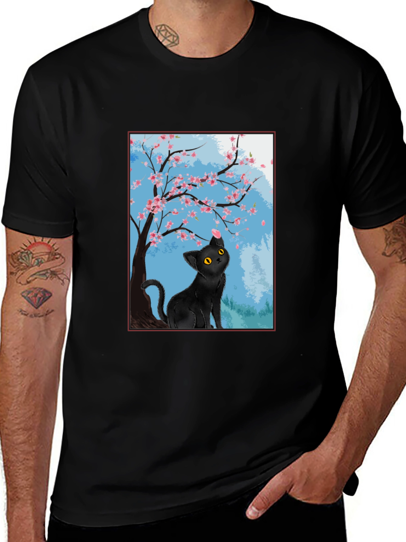 Variant 8 of Black Cat Under Cherry Blossoms T-Shirt