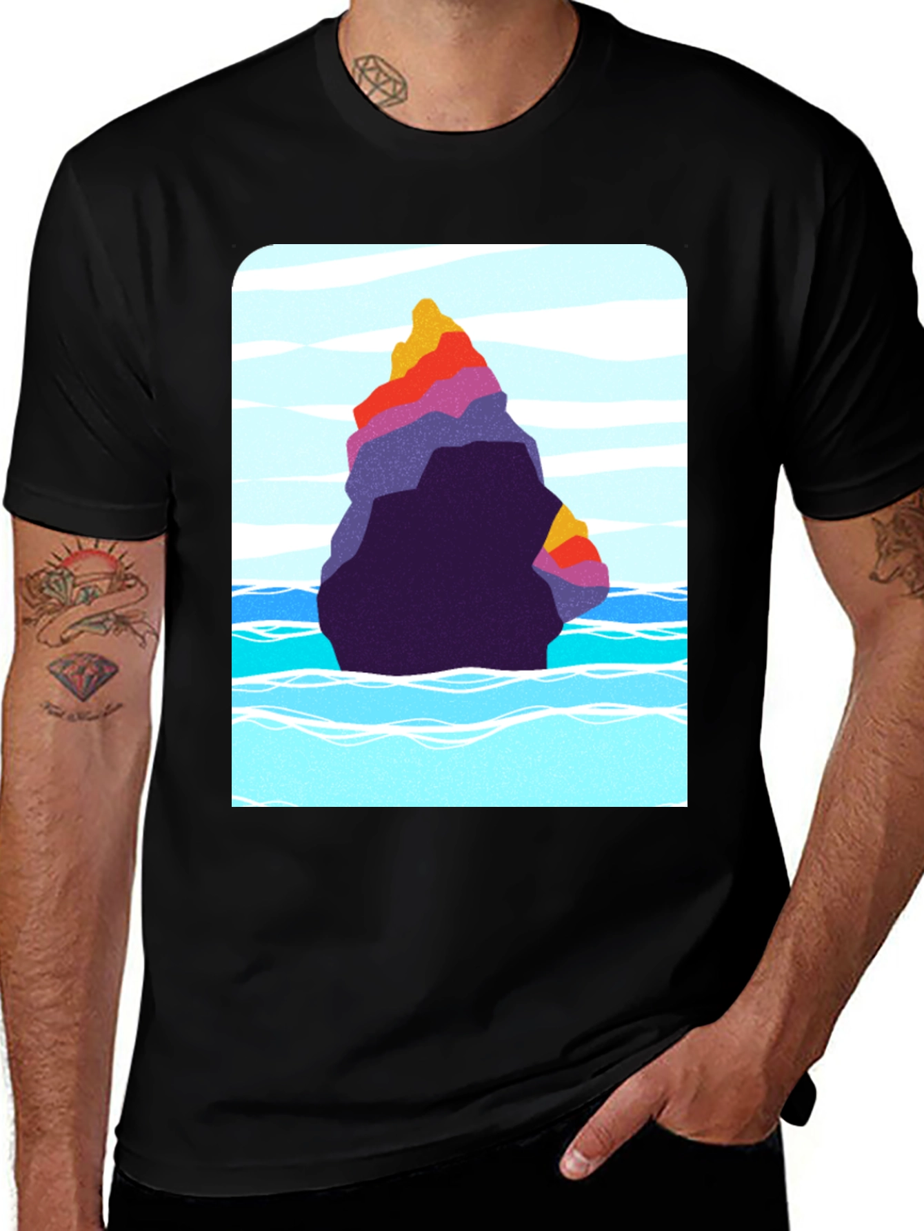 Abstract Rock Graphic Tee - Black Cotton Blend