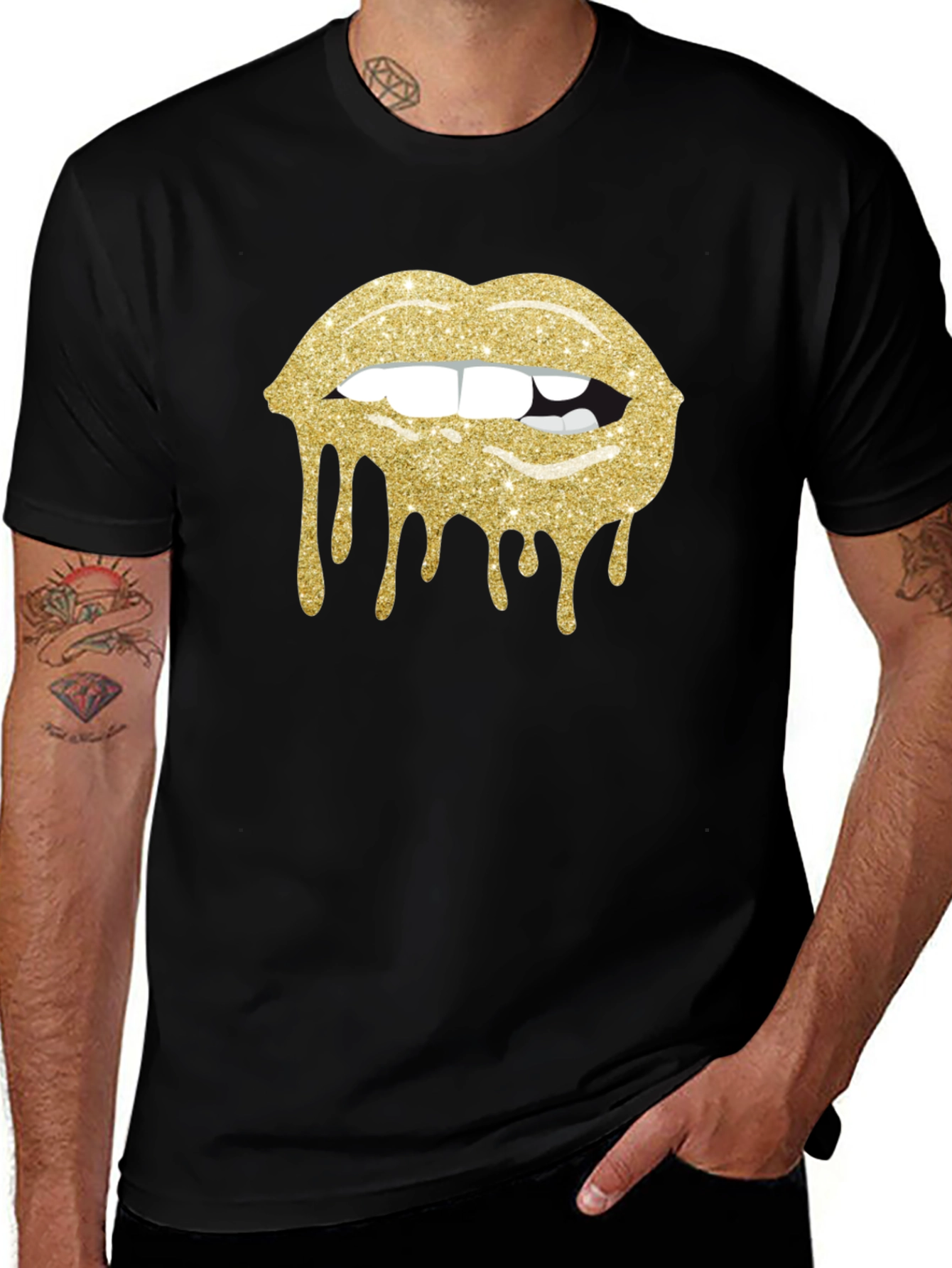 Variant 23 of Glitter Lips Graphic Black T-Shirt