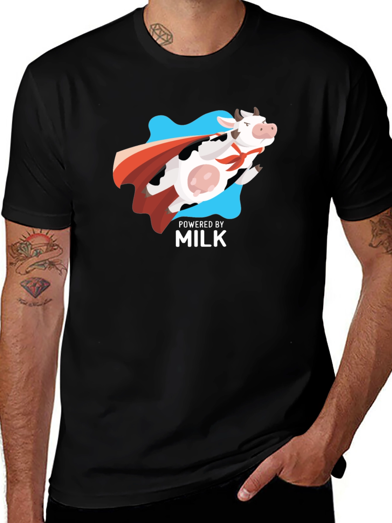 Variant 2 of Powered By Milk T-Shirt - Super Cow Graphic Tee