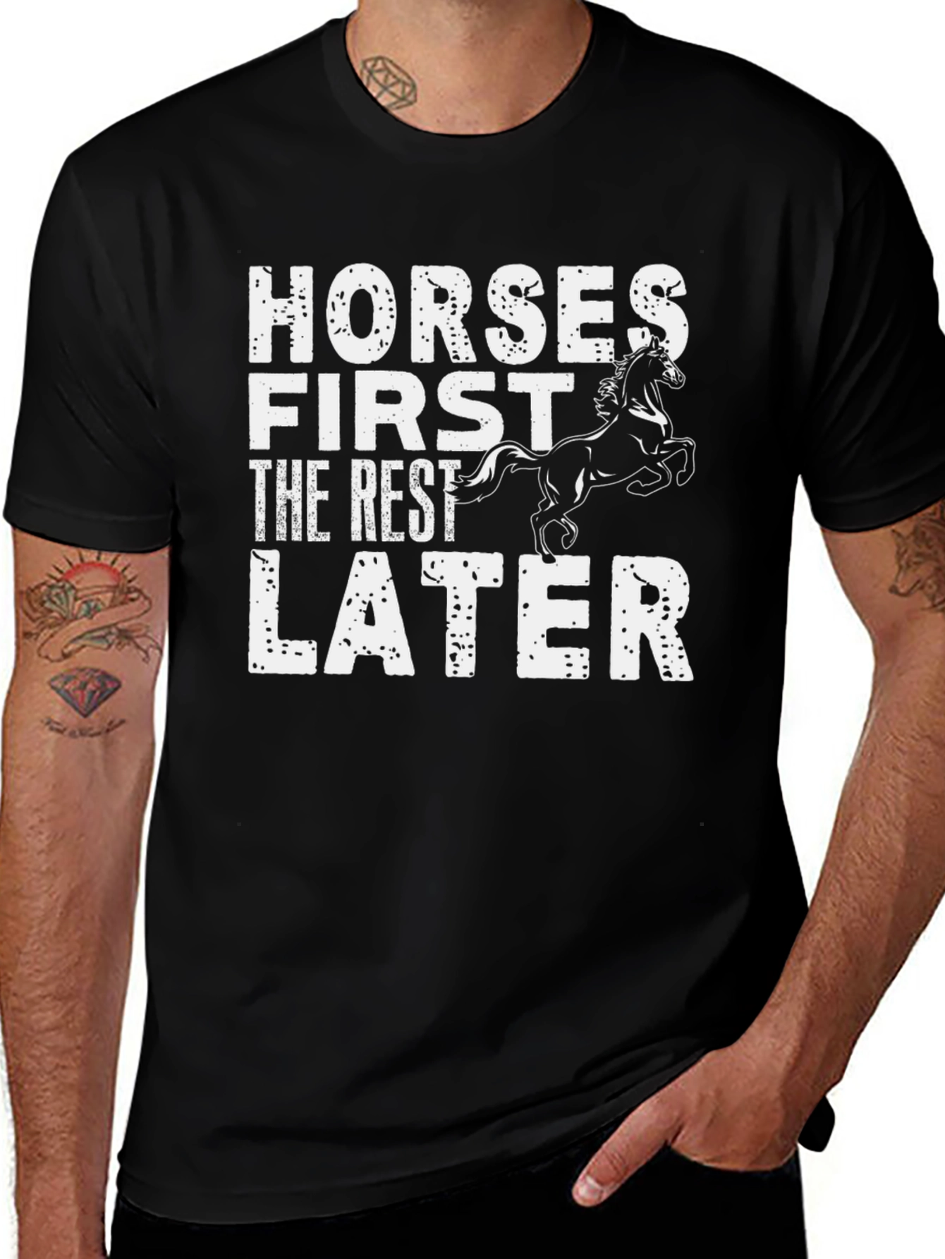 Variant 7 of Horses First Men's Black Graphic T-Shirt