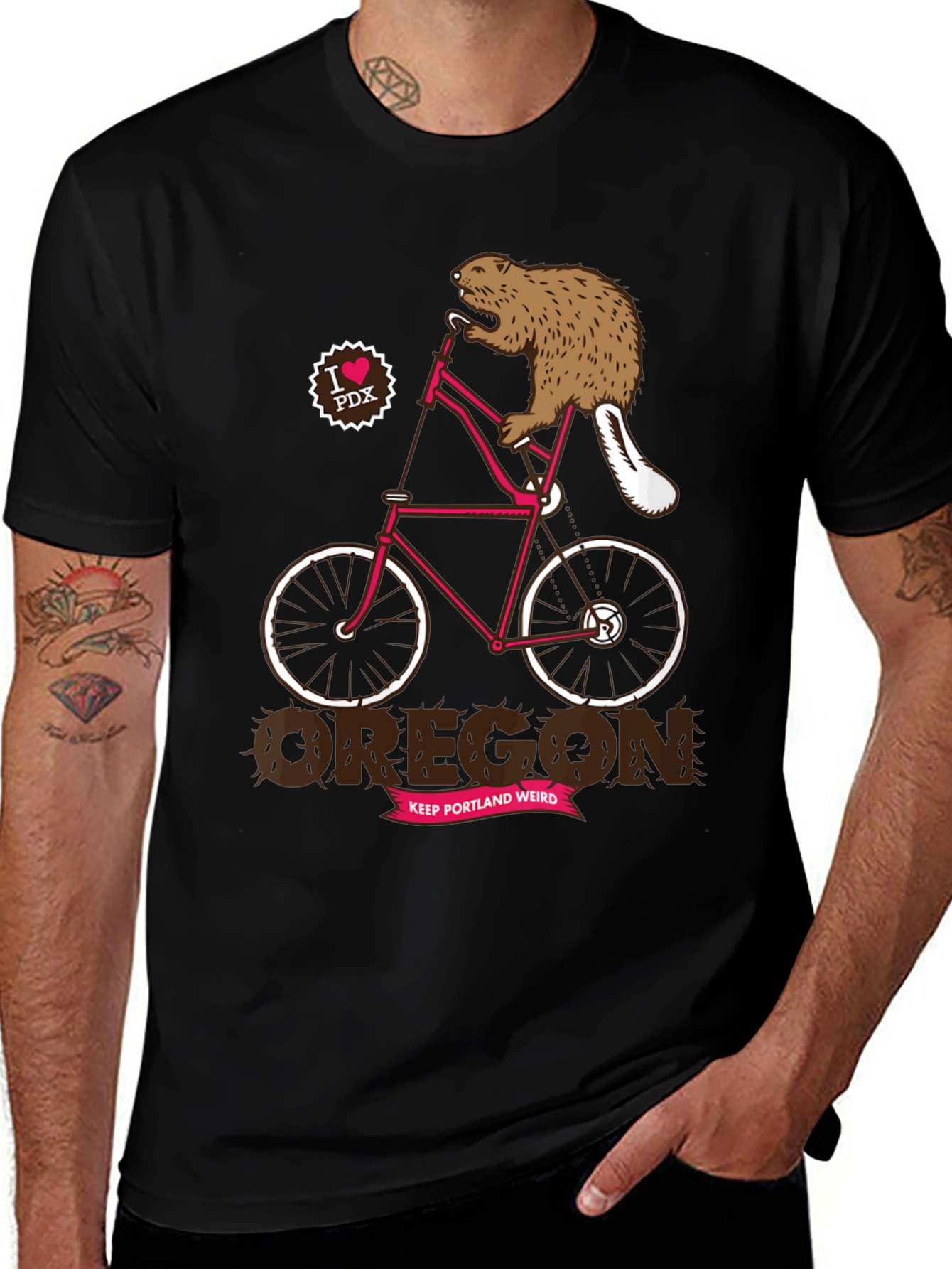 Oregon Beaver on Bike T-Shirt - Keep Portland Weird